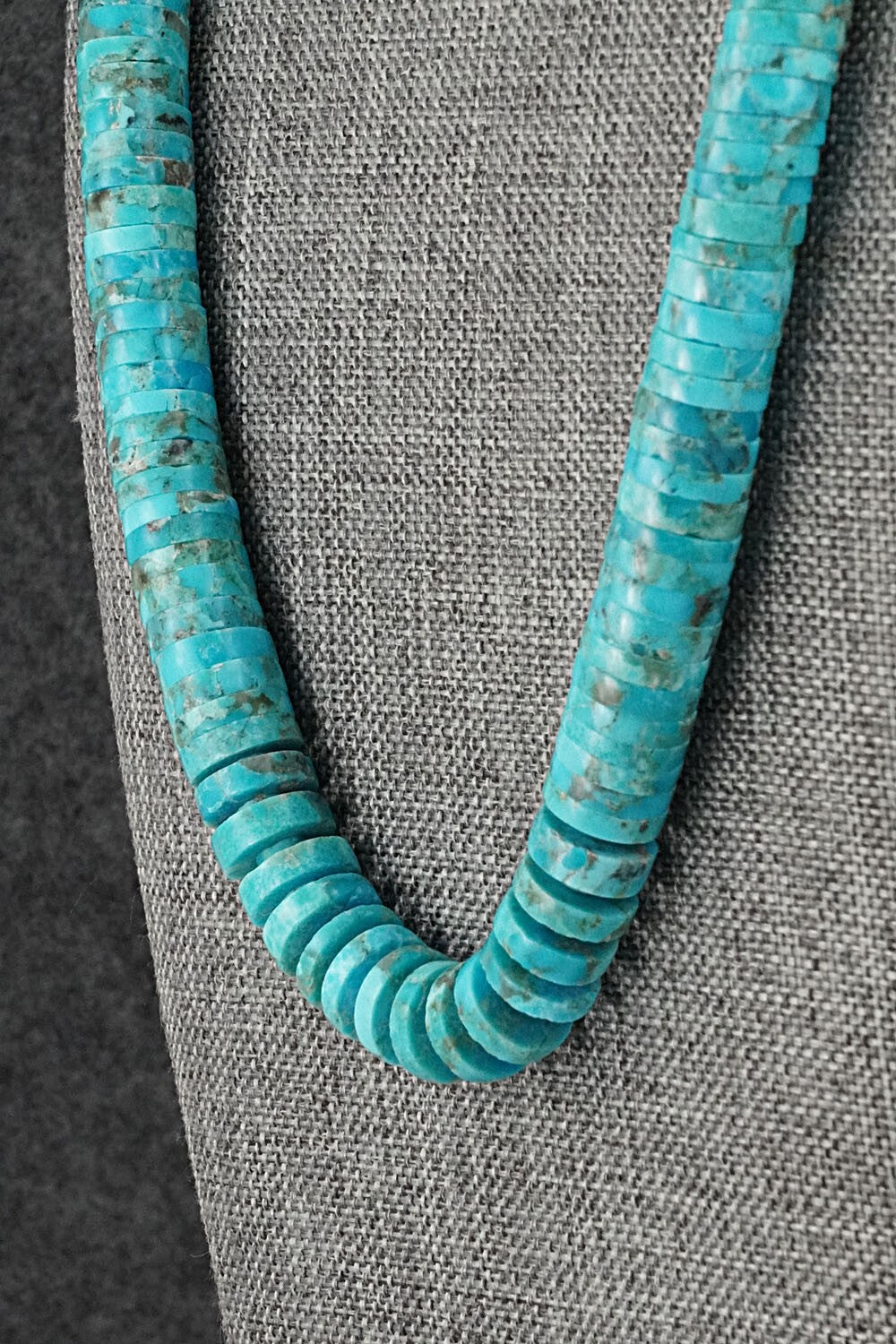 Turquoise & Sterling Silver Necklace 28" - Lupe Lovato