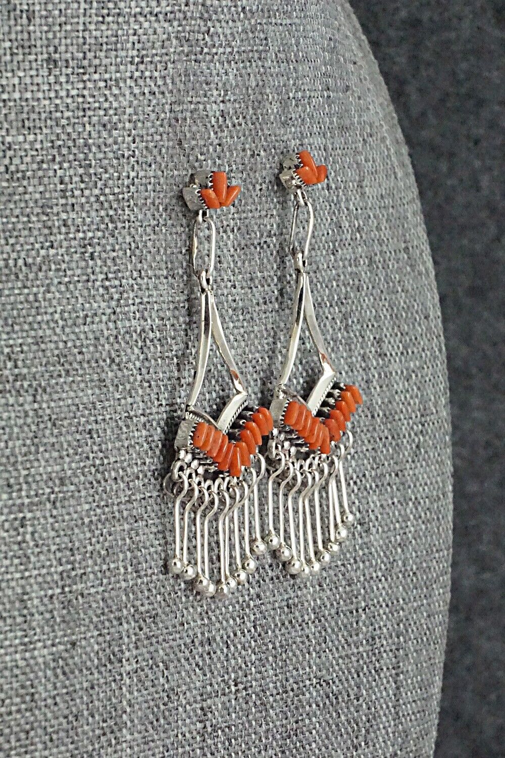 Coral & Sterling Silver Earrings - Mildred Ukestine