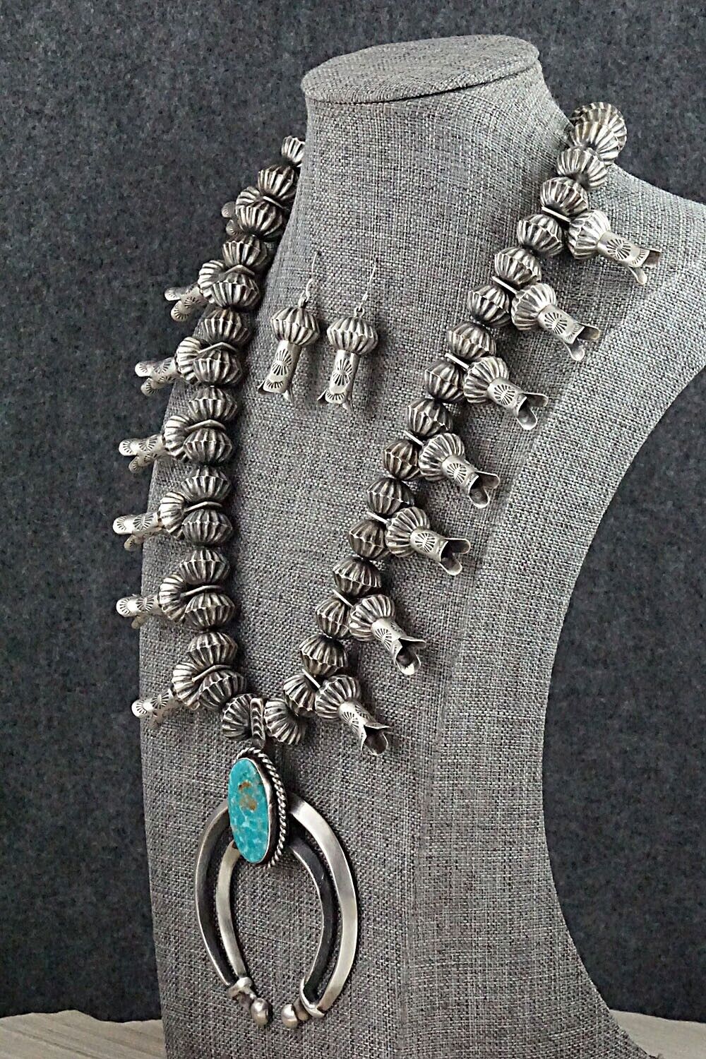 Turquoise & Sterling Silver Squash Blossom Set - Chris Hale