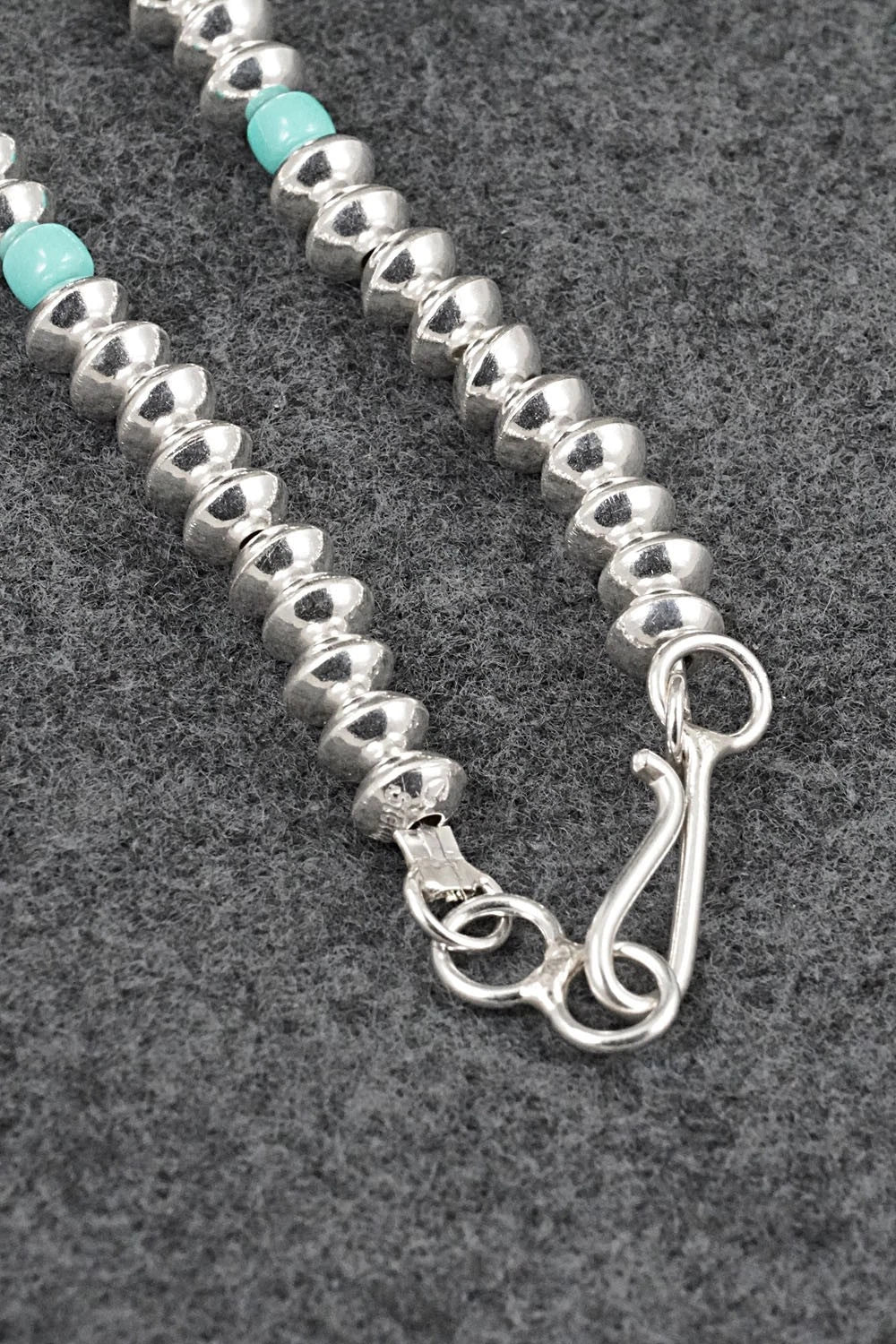 Turquoise & Sterling Silver Navajo Pearl Necklace 22" - Crystal Haley