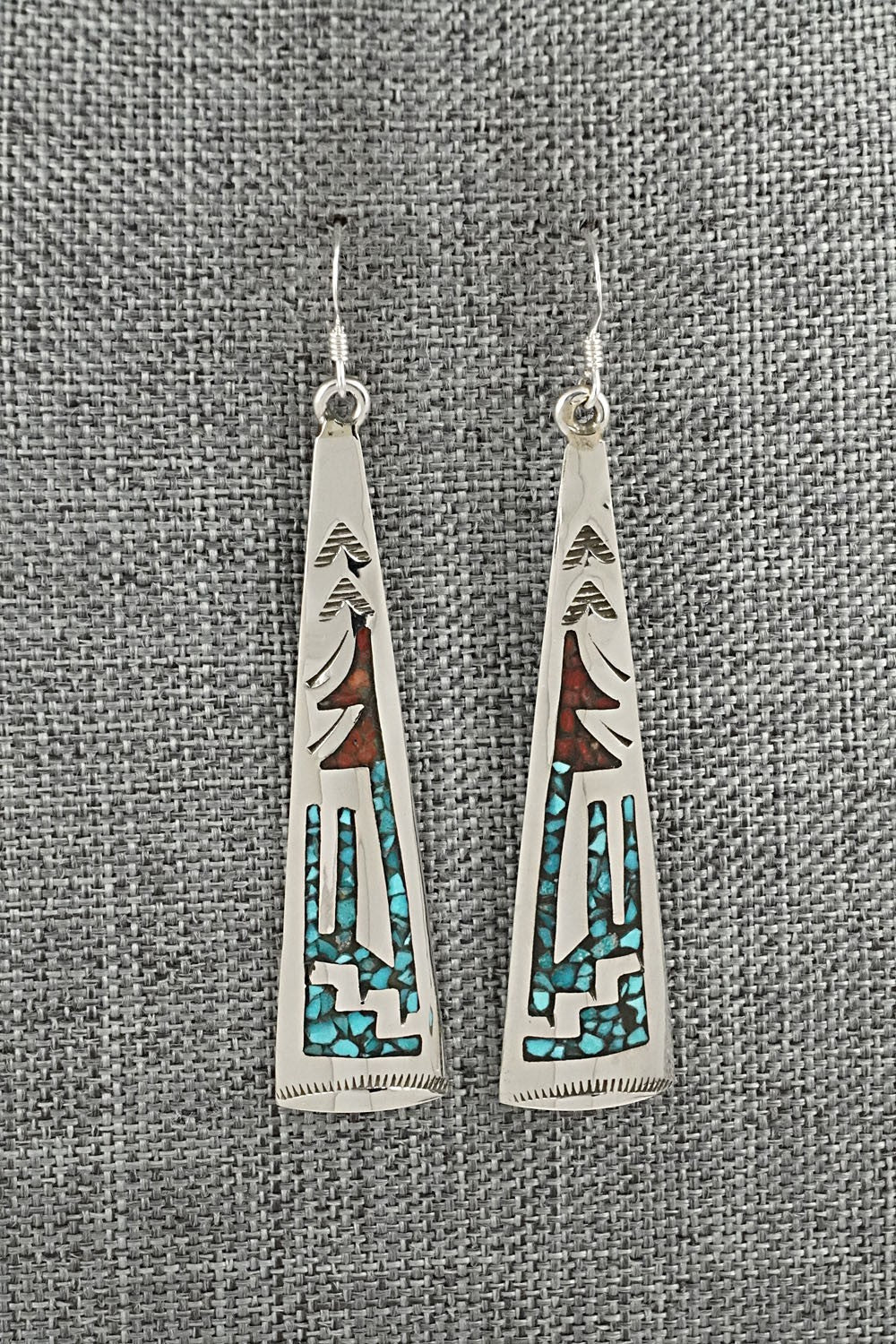 Turquoise, Coral Chip & Sterling Silver Earrings - Joleen Yazzie
