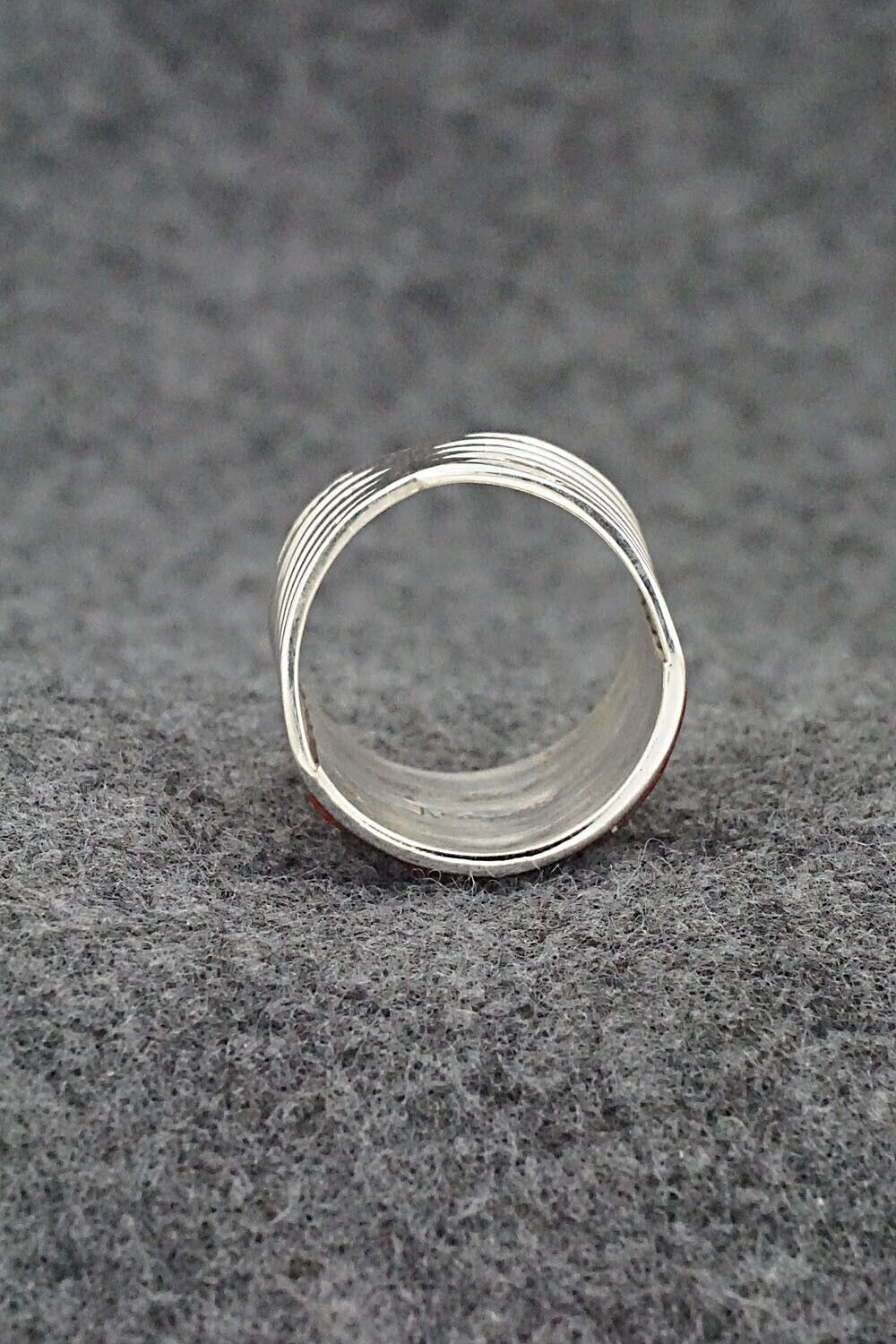 Coral & Sterling Silver Ring - Andrew Enrico - Size 7.5