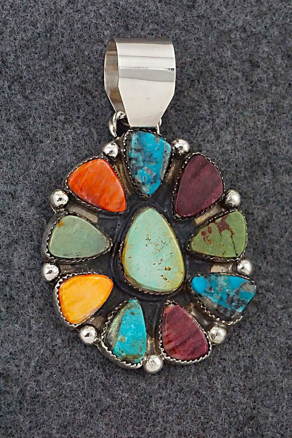 Turquoise, Spiny Oyster & Sterling Silver Pendant - Selina Warner