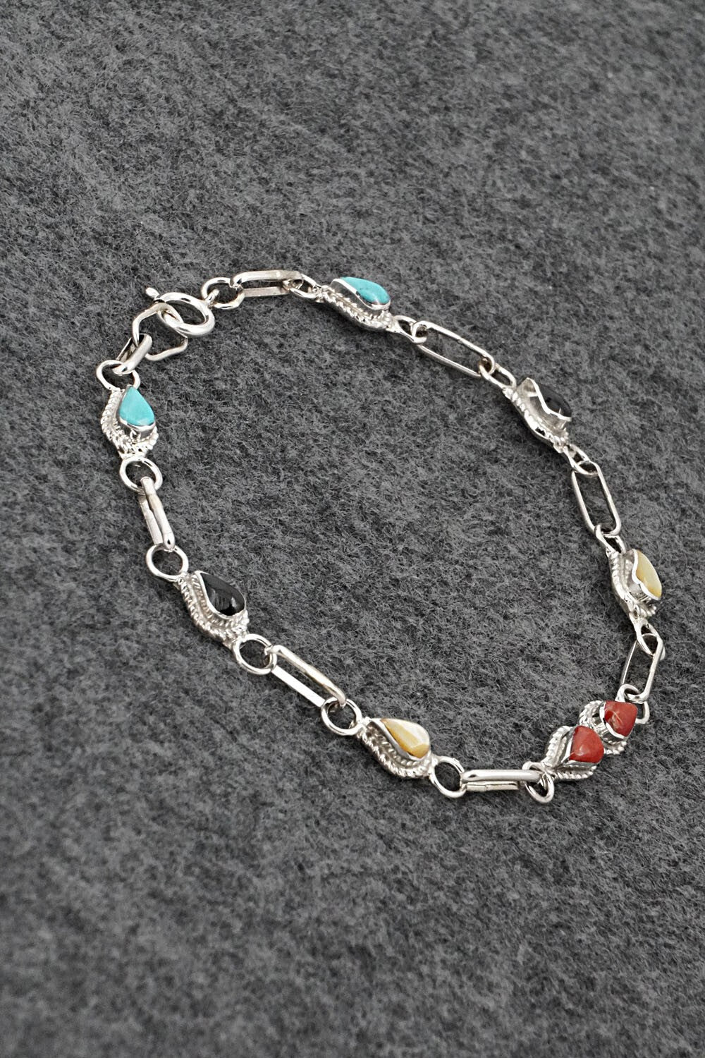 Multi-Stone & Sterling Silver Link Bracelet - Carol Lateyice