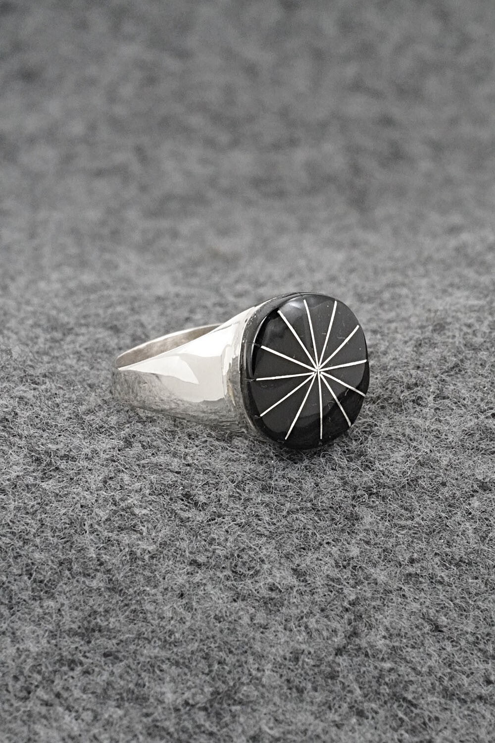 Onyx & Sterling Silver Inlay Ring - Johnson Laweka - Size 7.5
