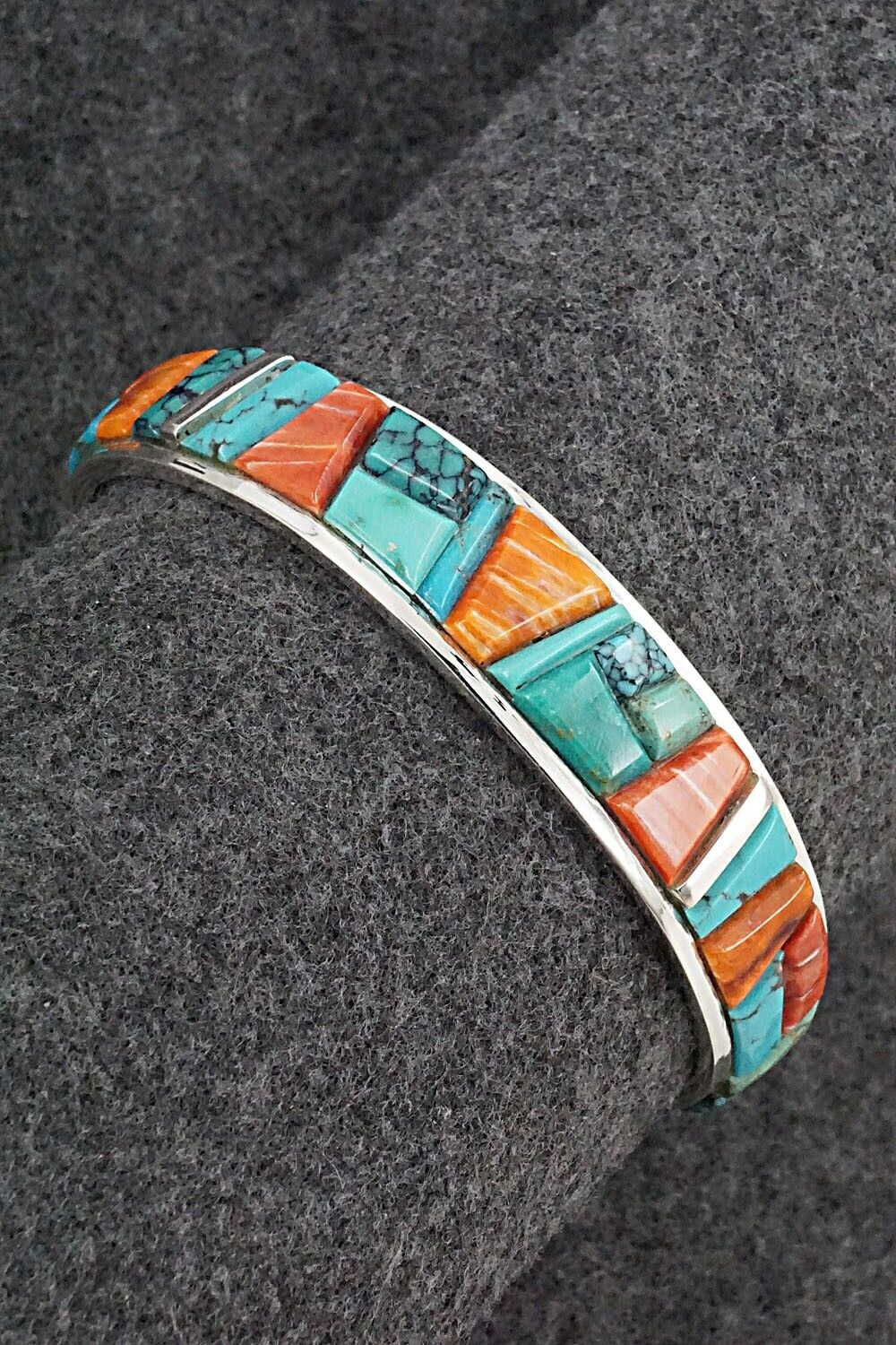 Turquoise, Spiny Oyster & Sterling Silver Bracelet - Edison Yazzie