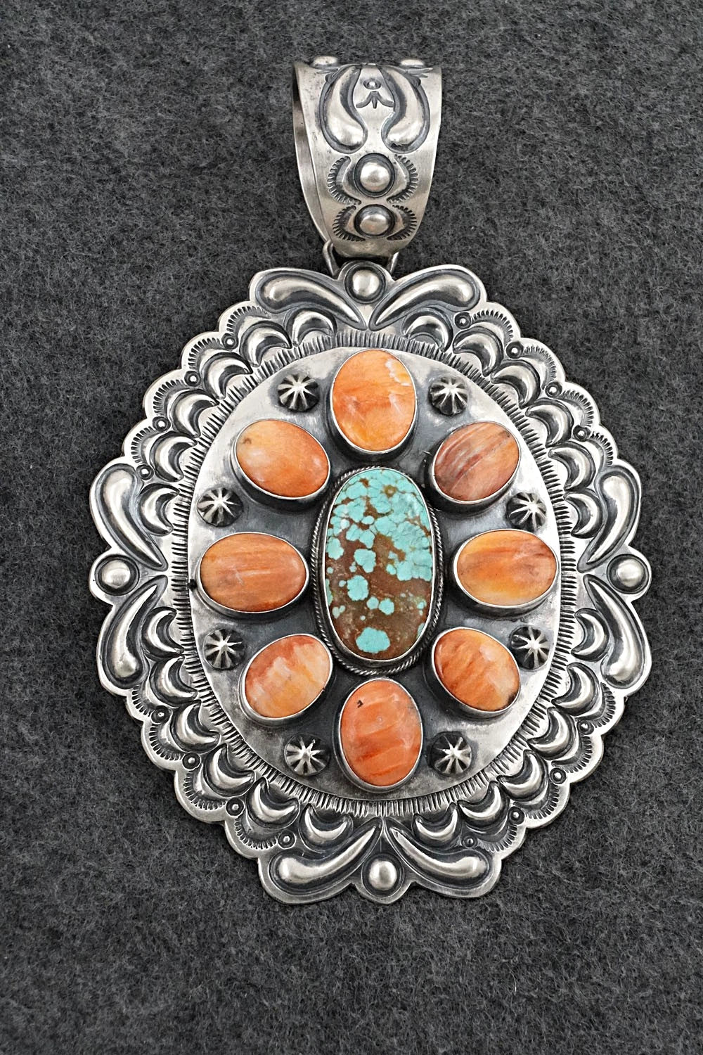 Turquoise, Spiny Oyster & Sterling Silver Pendant - Randy Boyd
