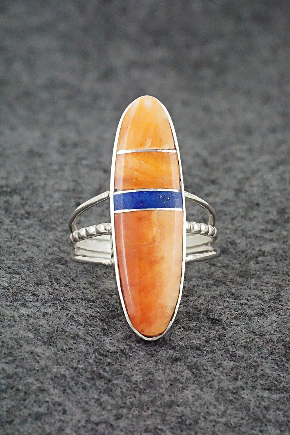 Spiny Oyster, Lapis & Sterling Silver Ring - Harold Smith - Size 8.5