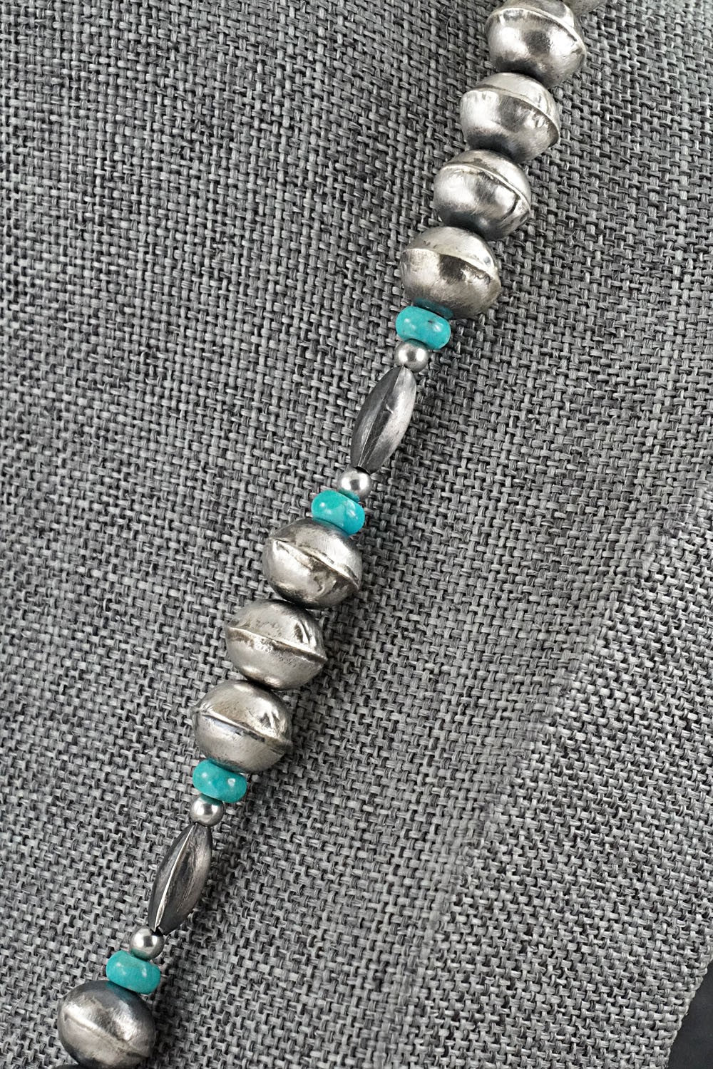 Turquoise & Sterling Silver Navajo Pearl Necklace 20" - Vintage