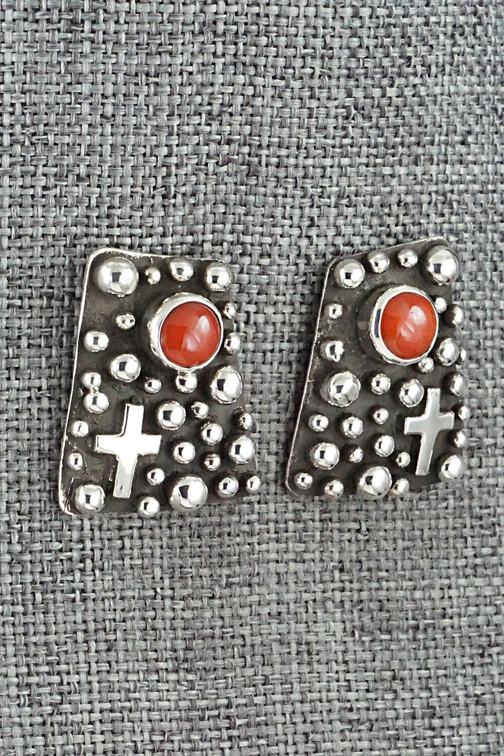 Coral & Sterling Silver Earrings - Thomas Valencia