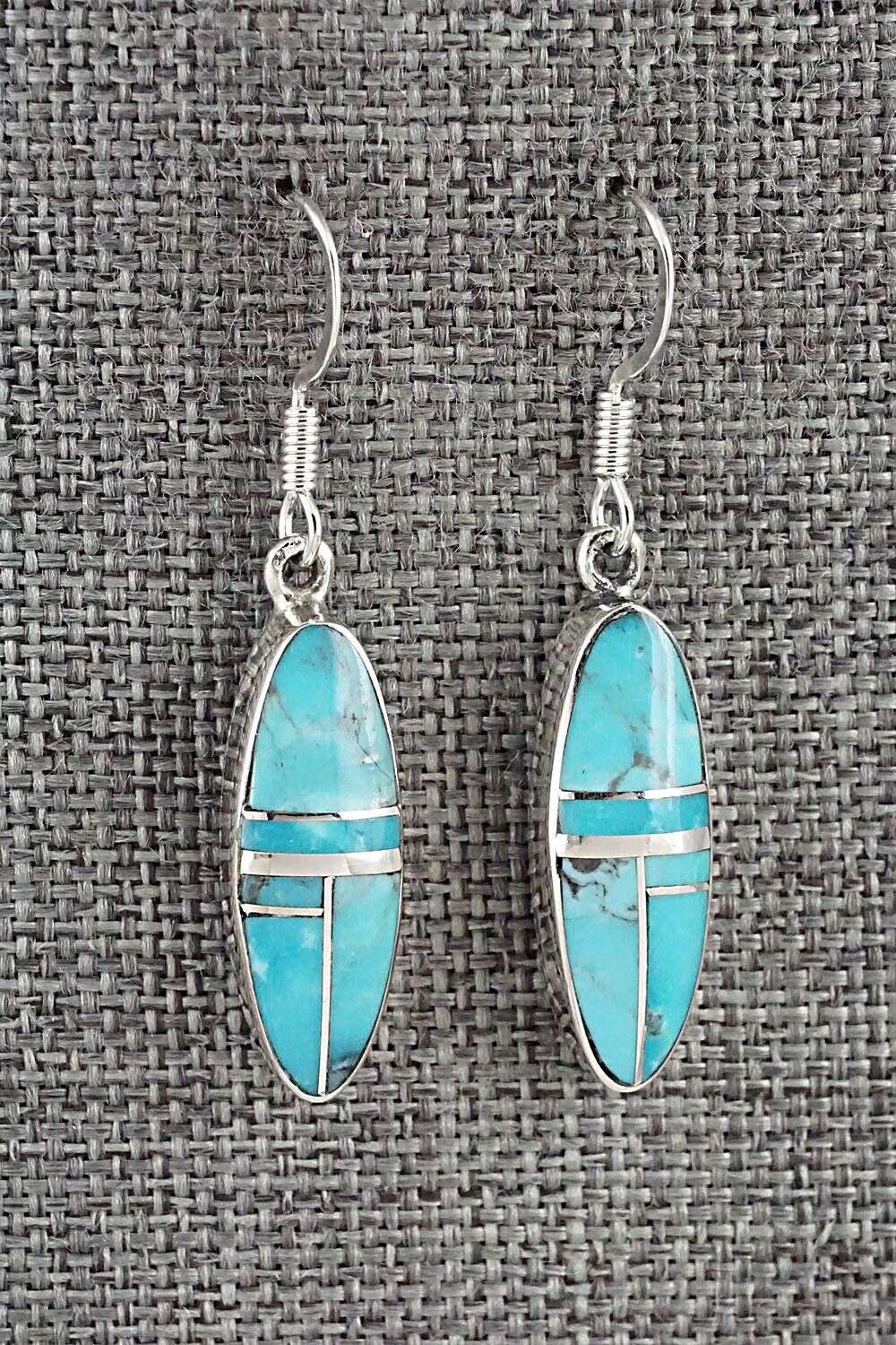 Turquoise & Sterling Silver Inlay Earrings - James Manygoats