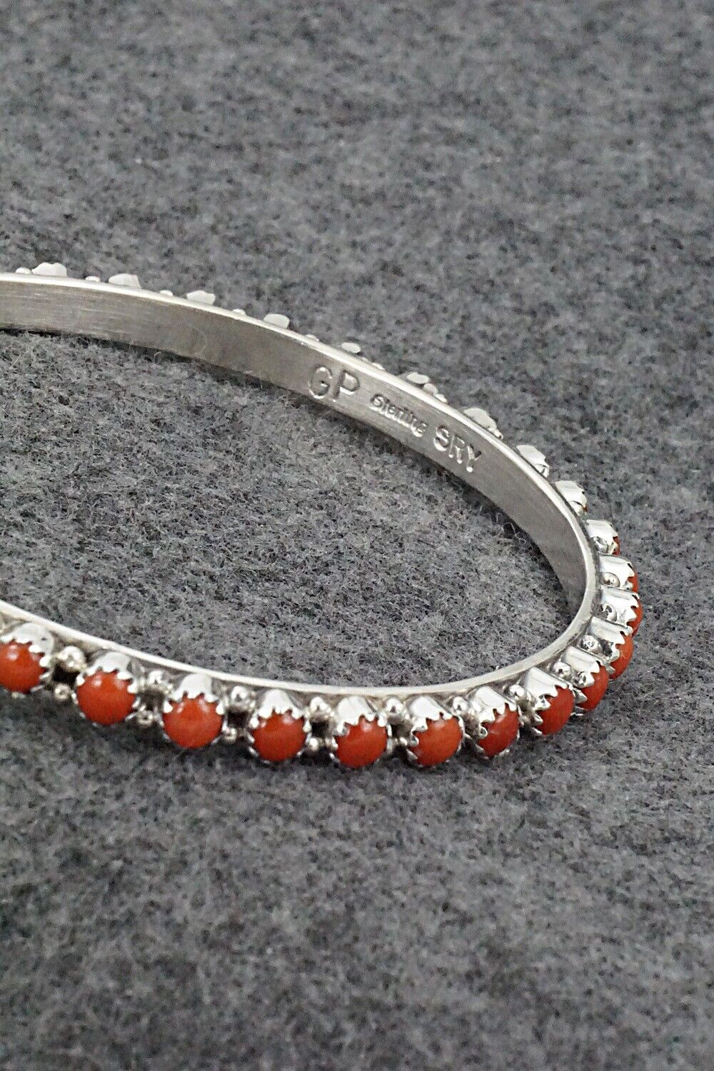 Coral & Sterling Silver Bangle Bracelet - Gaynell Parker