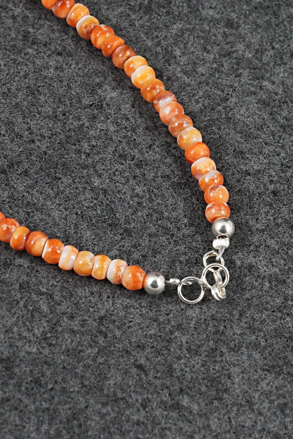 Spiny Oyster & Sterling Silver Necklace 17" - Doreen Jake