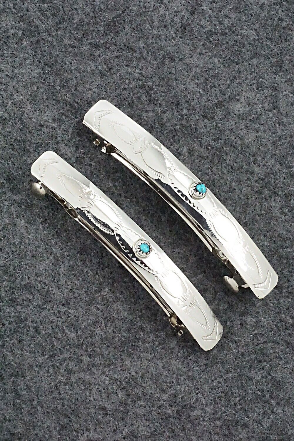 Turquoise & Sterling Silver Hair Barrettes - Randall Dalgai