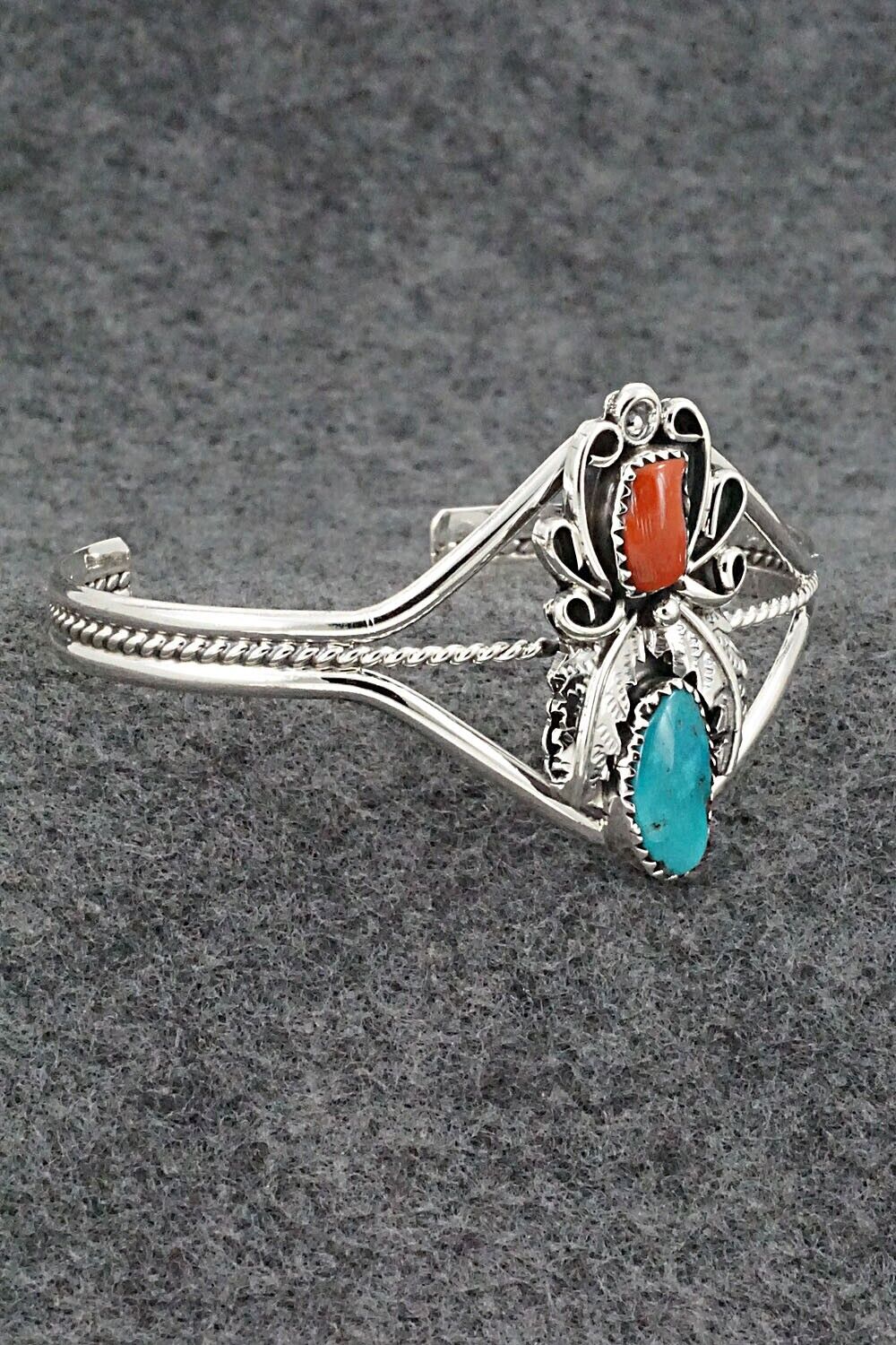 Turquoise, Coral & Sterling Silver Bracelet - Harry B. Yazzie