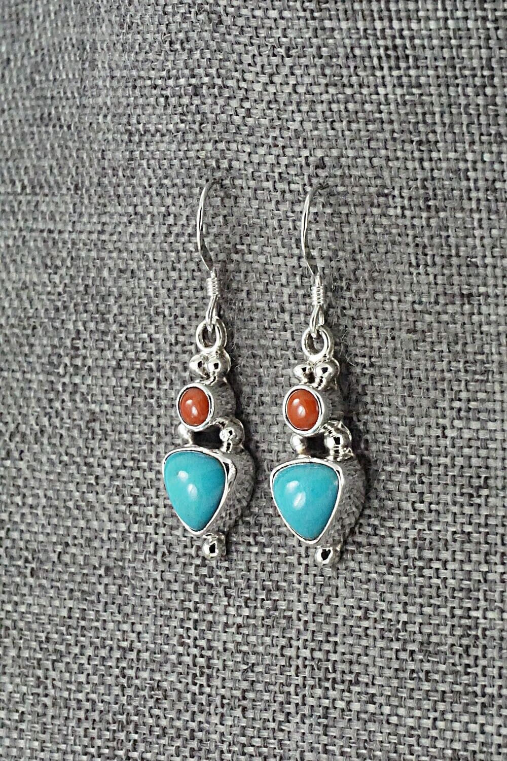 Turquoise, Coral & Sterling Silver Earrings - Annie Spencer