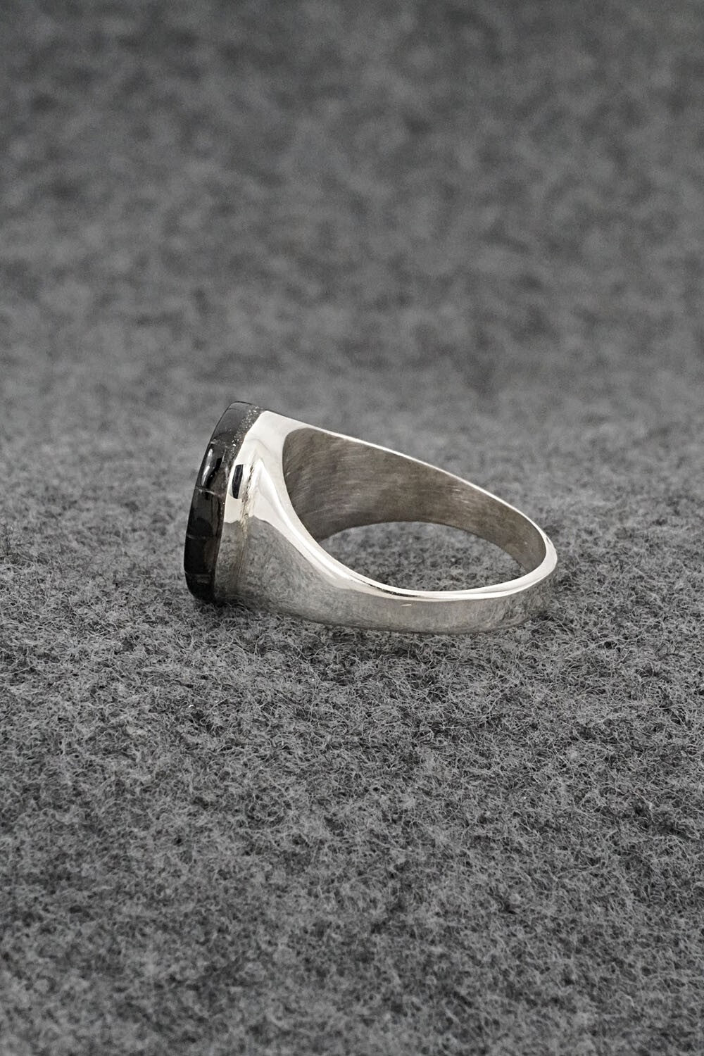 Onyx & Sterling Silver Inlay Ring - Johnson Laweka - Size 7.5