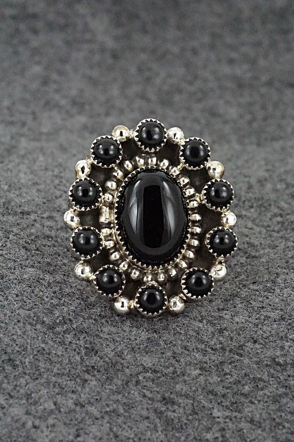 Onyx & Sterling Silver Ring - Sandra Parkett - Size 8.5 (Adj.)