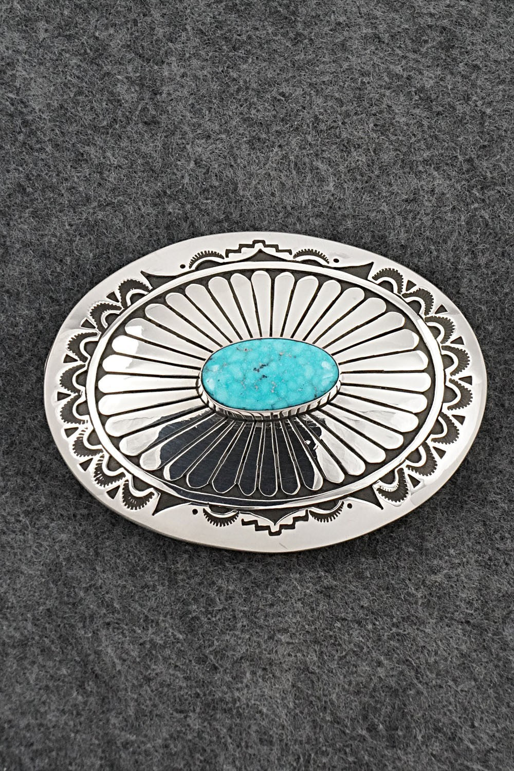 Turquoise & Sterling Silver Belt Buckle - Charlie John