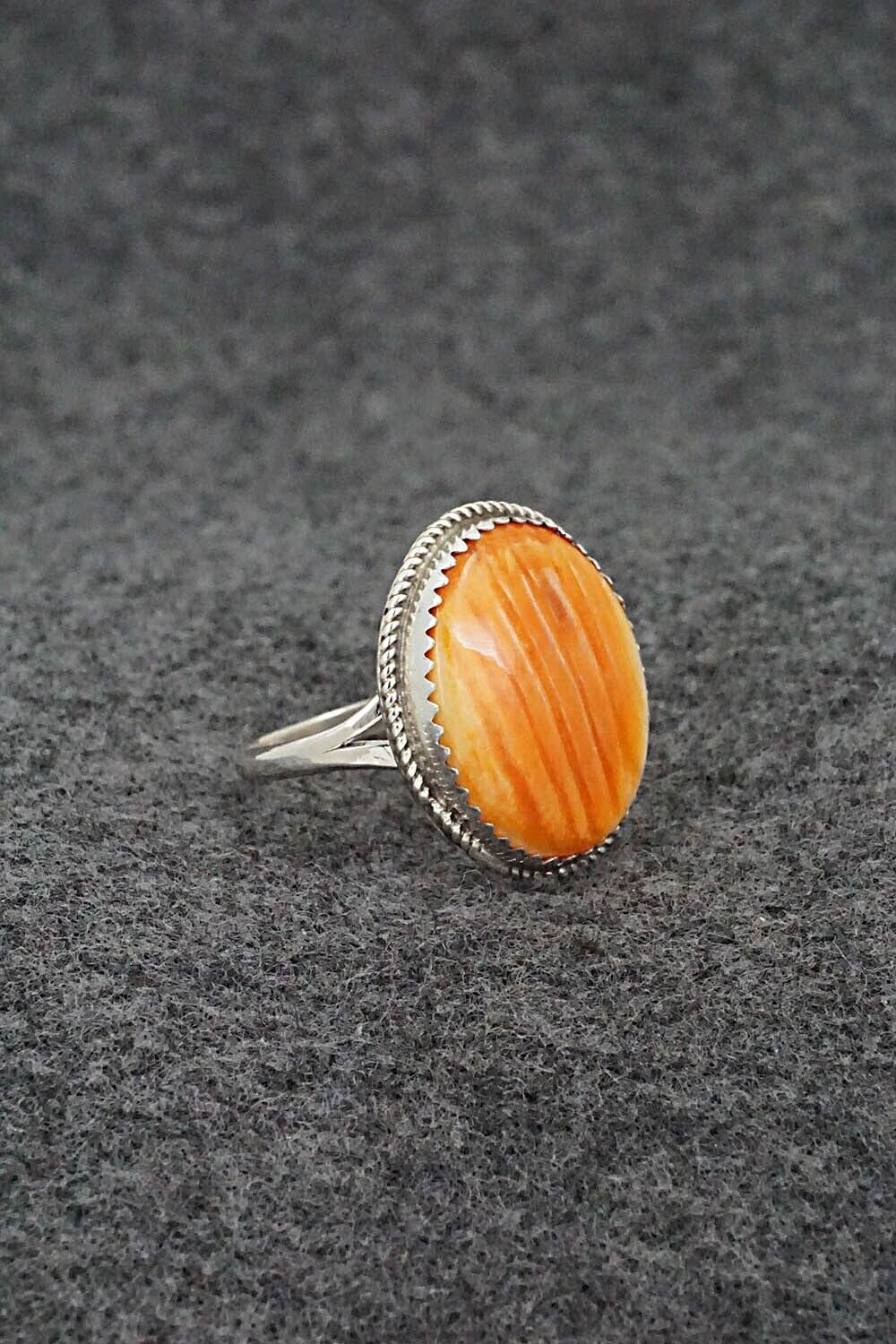 Spiny Oyster & Sterling Silver Ring - Ernest Hawthorne - Size 7.75
