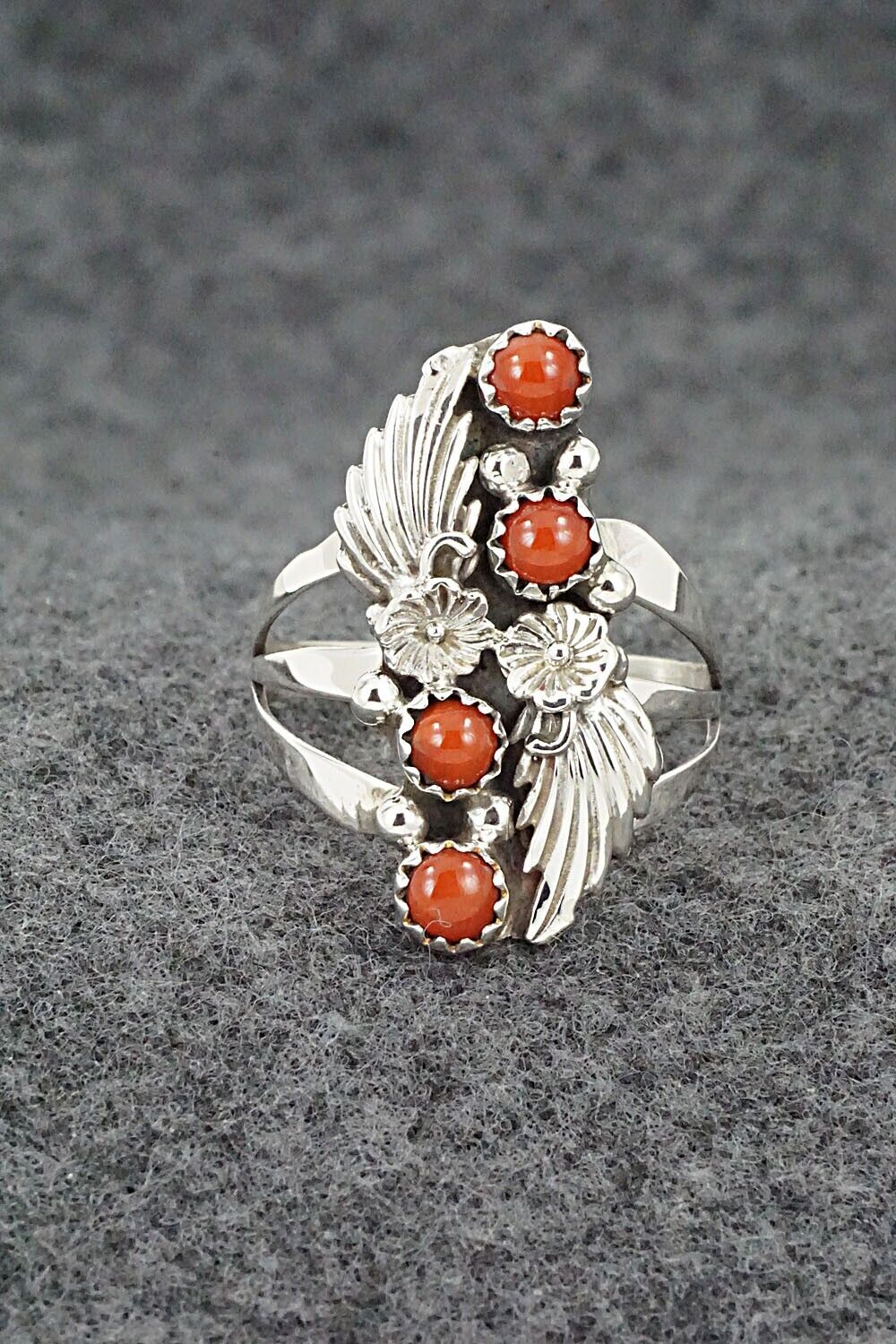 Coral & Sterling Silver Ring - Jerryson Henio - Size 9.75
