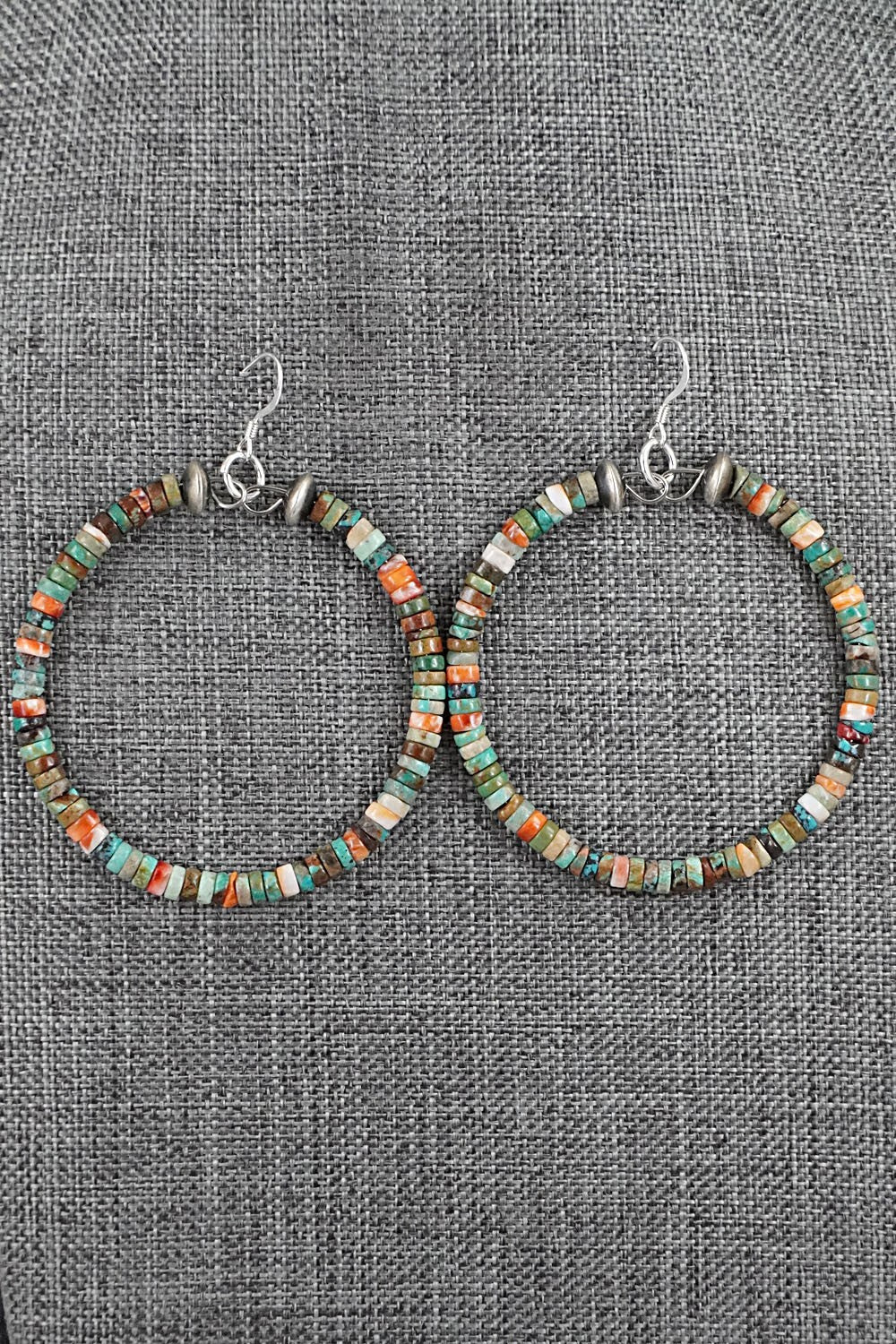 Turquoise, Spiny Oyster & Sterling Silver Earrings - Doreen Jake