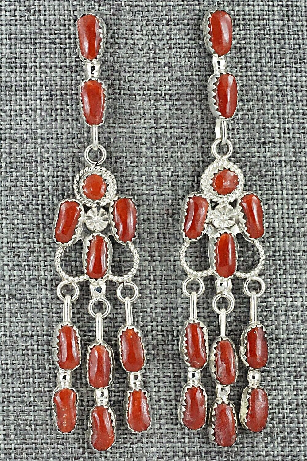 Coral & Sterling Silver Squash Blossom Set - Claudine Penketewa
