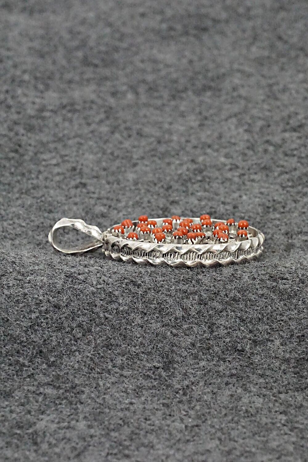 Turquoise, Coral & Sterling Silver Reversible Pendant - Wayne Johnson Sr.
