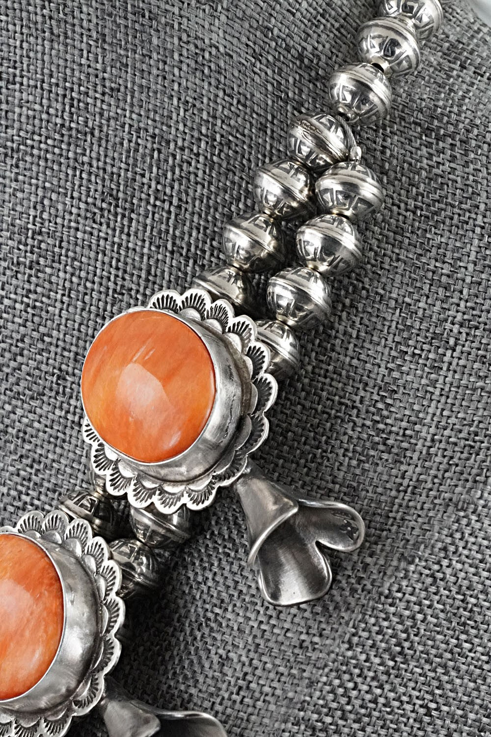Spiny Oyster & Sterling Silver Squash Blossom Set - Mark Yazzie