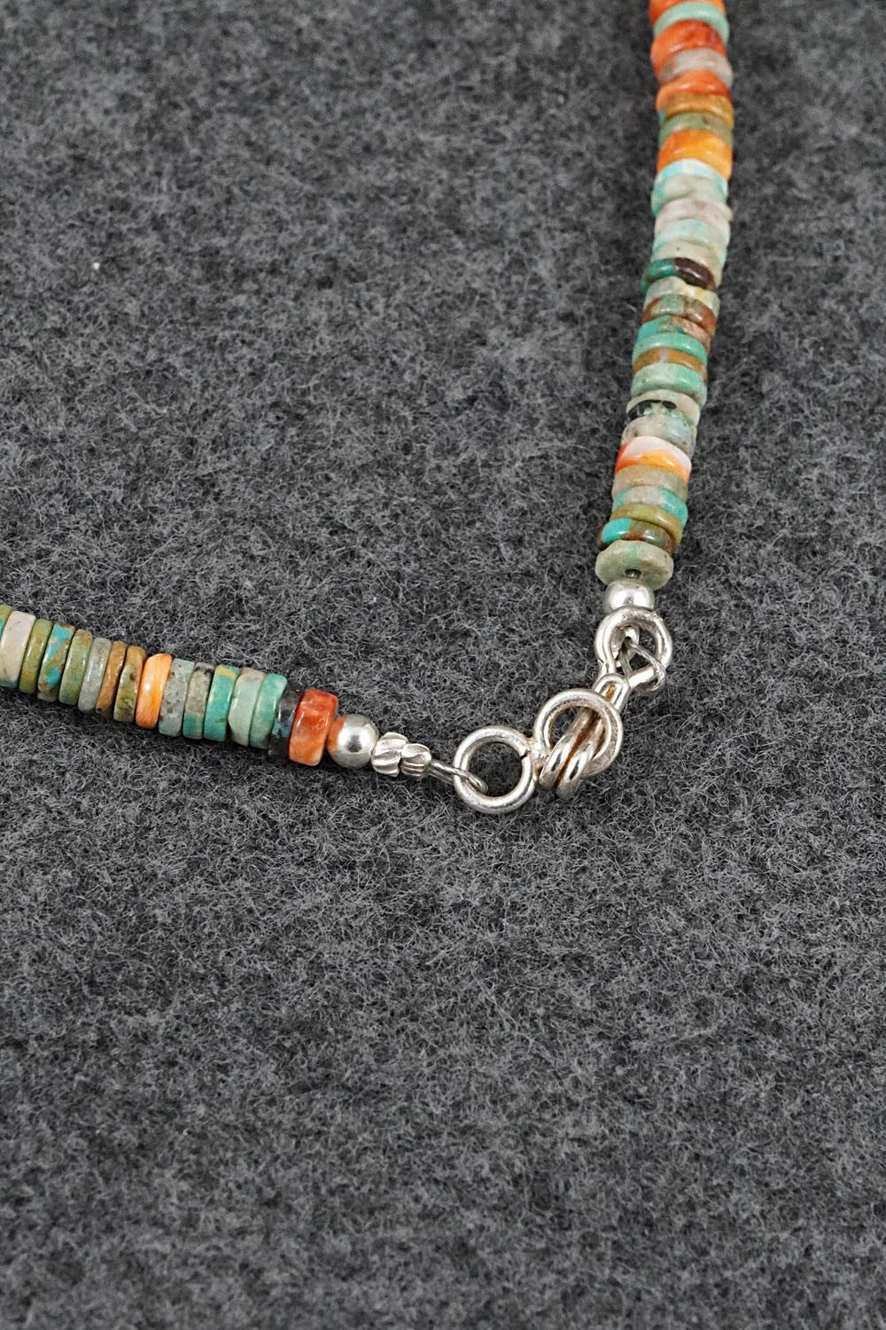 Turquoise, Spiny Oyster & Sterling Silver Necklace 17" - Doreen Jake