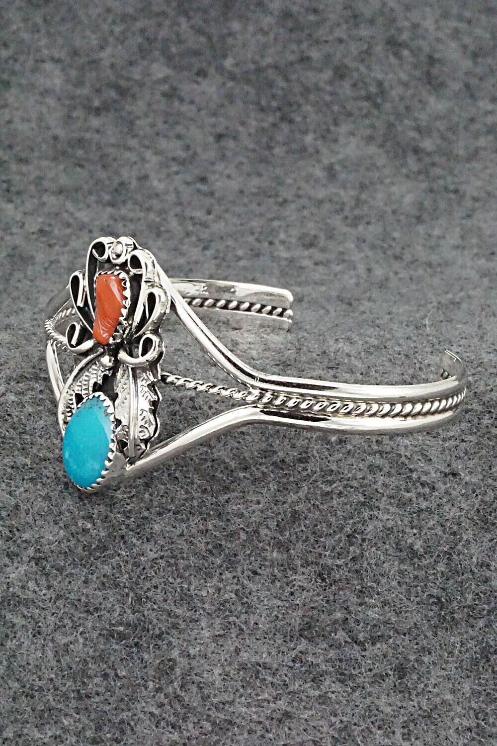Turquoise, Coral & Sterling Silver Bracelet - Harry B. Yazzie