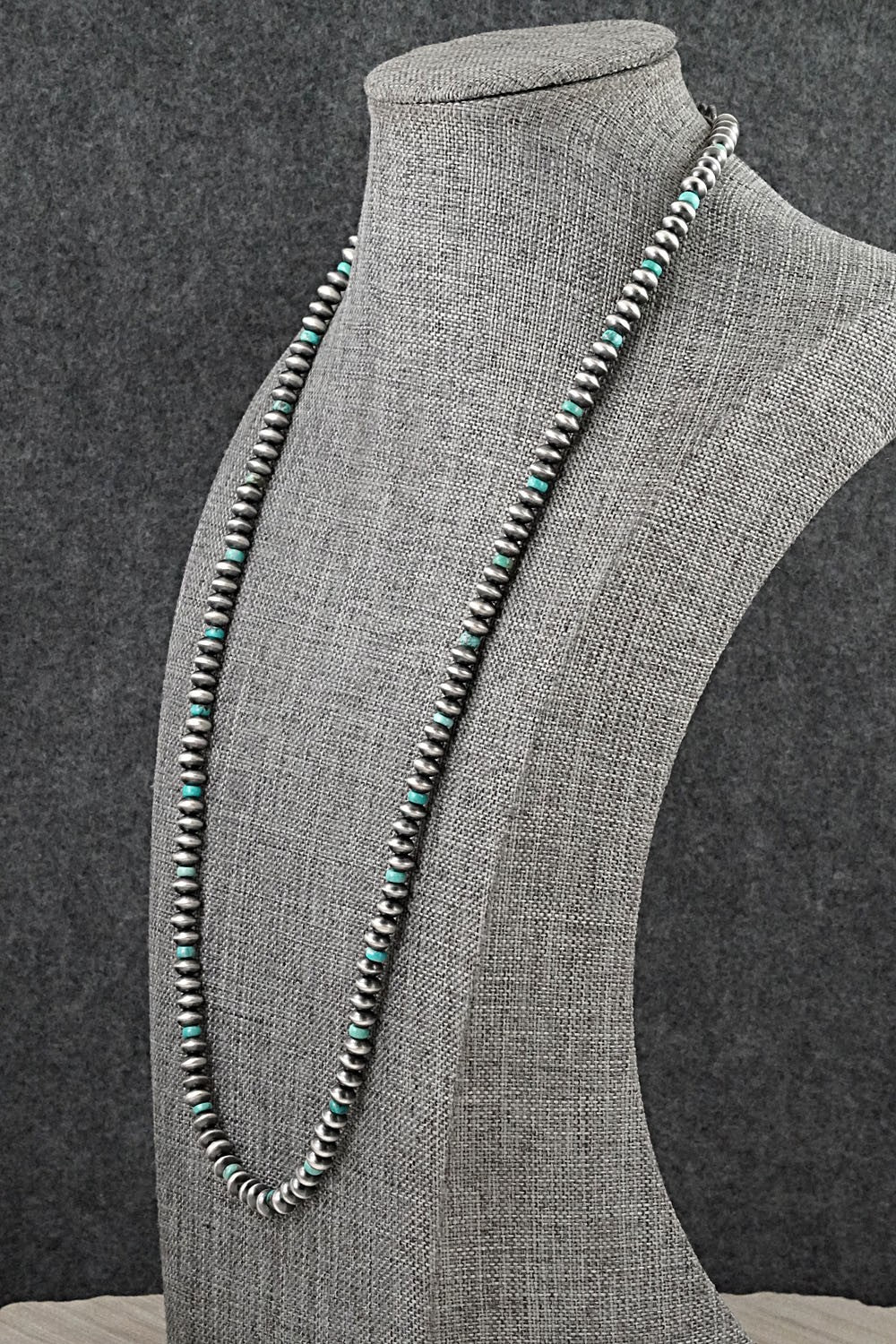 Turquoise & Sterling Silver Navajo Pearl Necklace 24" - Tonisha Haley
