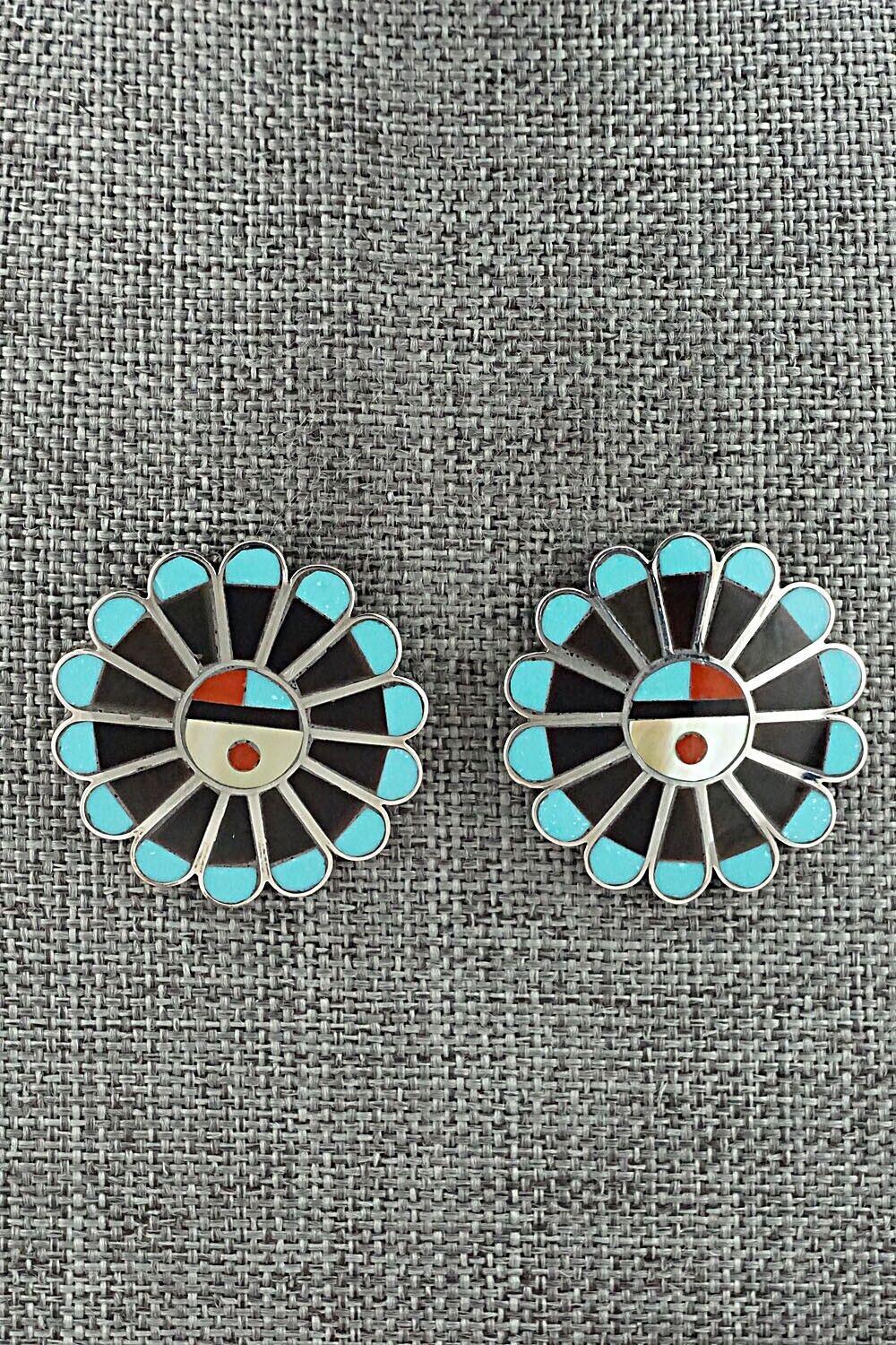Multi Stone Inlay & Sterling Silver Earrings - Adrian Wallace