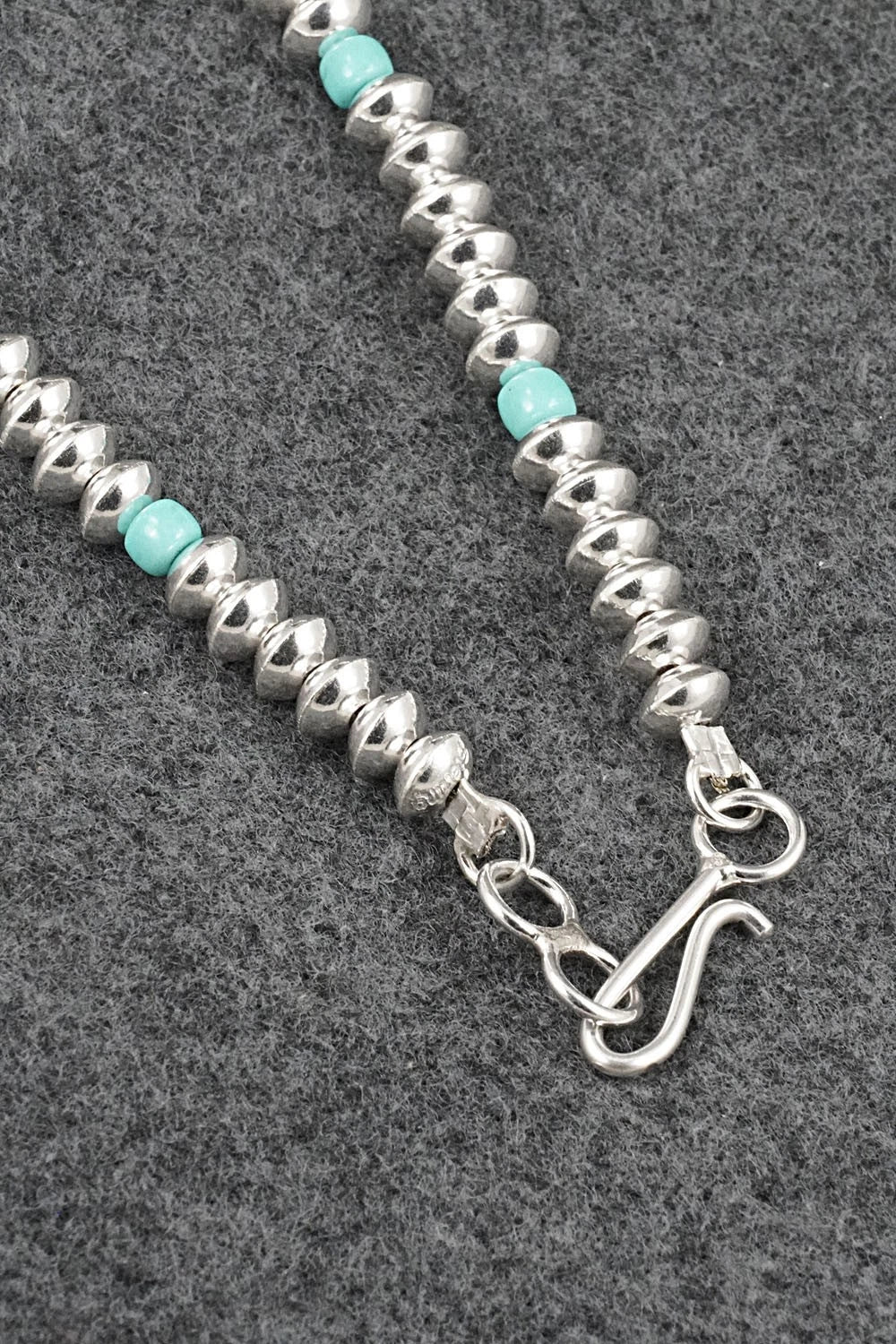 Turquoise & Sterling Silver Navajo Pearl Necklace 18" - Crystal Haley