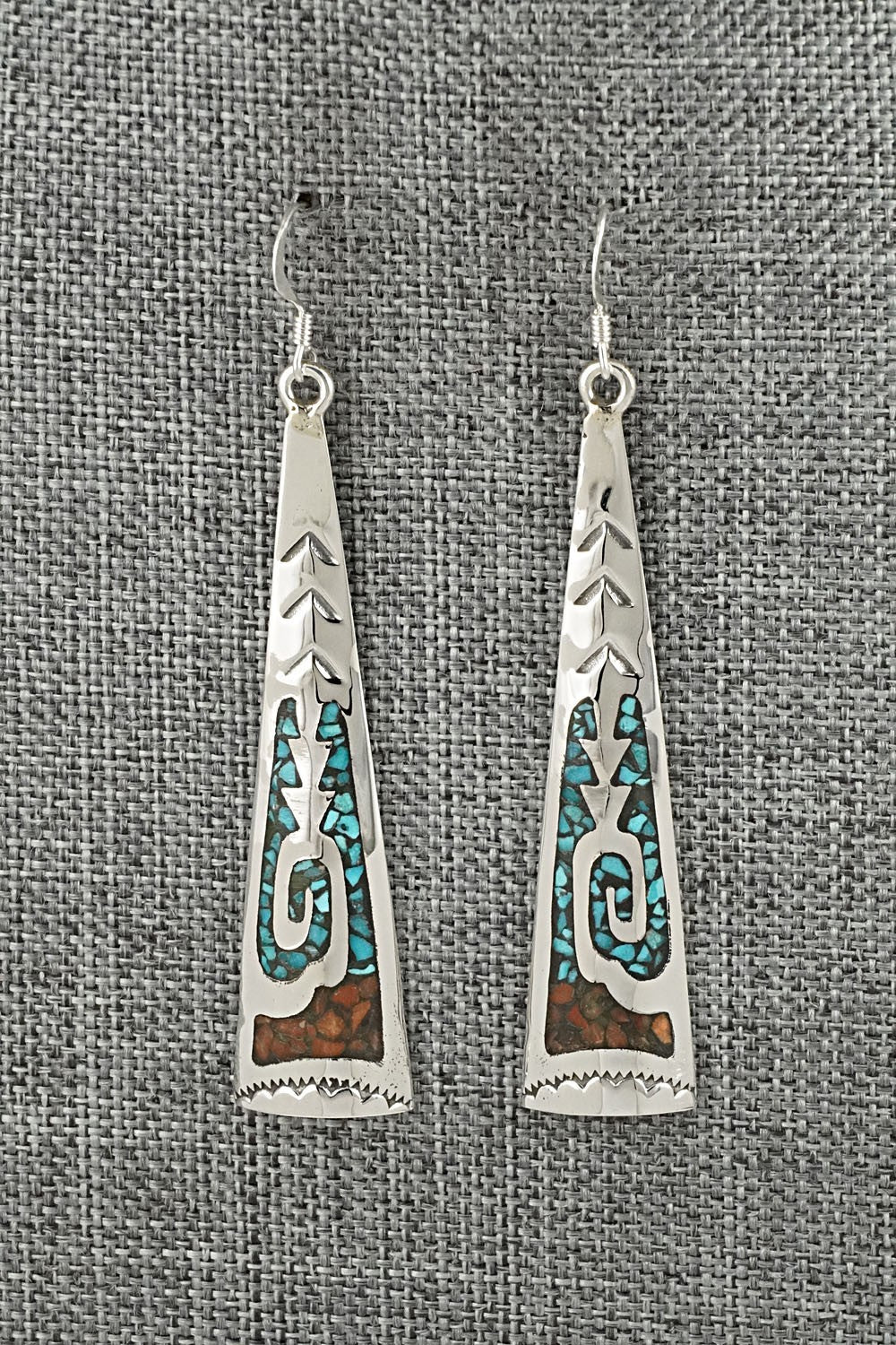 Turquoise, Coral Chip & Sterling Silver Earrings - Joleen Yazzie