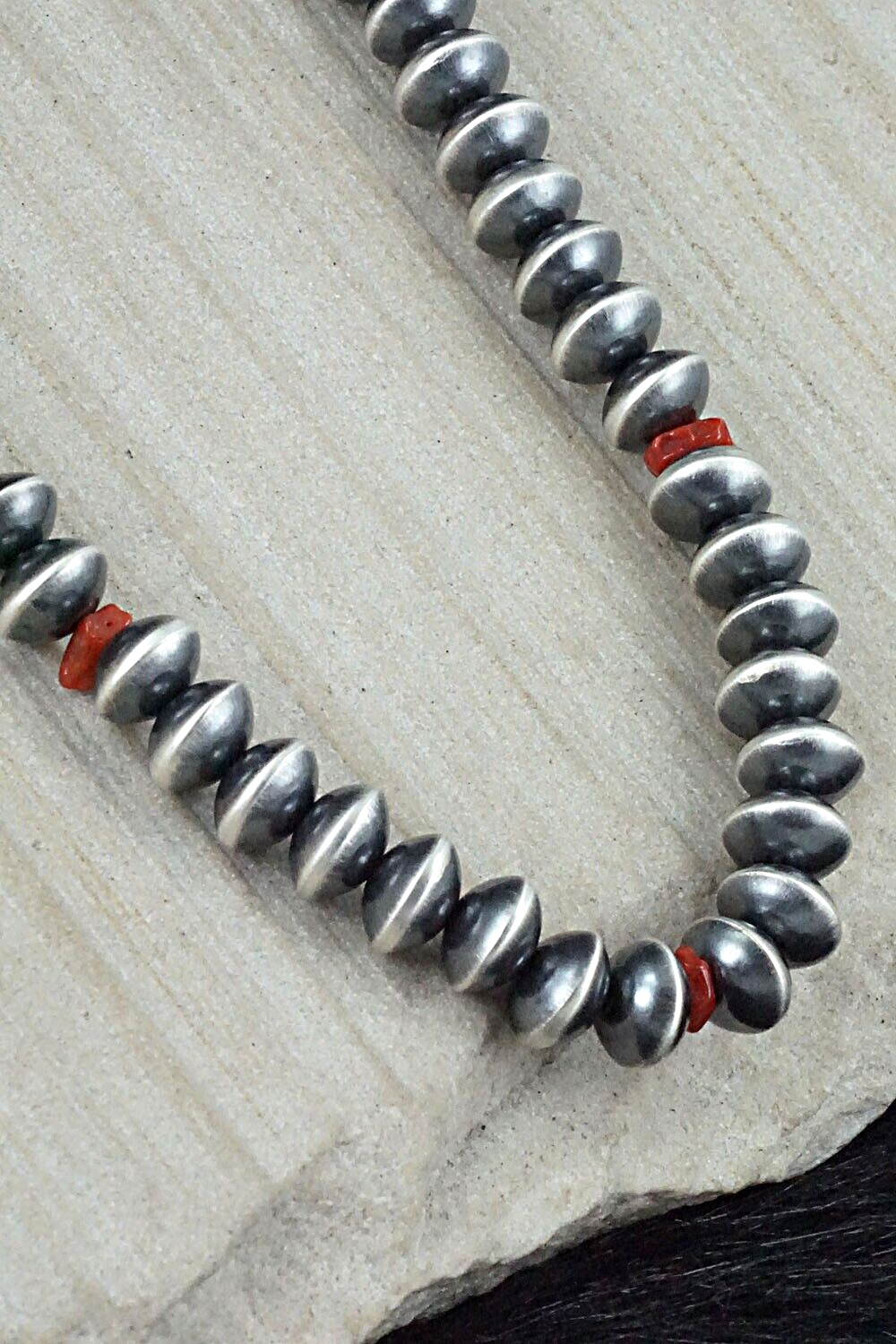 Coral & Sterling Silver Navajo Pearl Necklace - Tonisha Haley