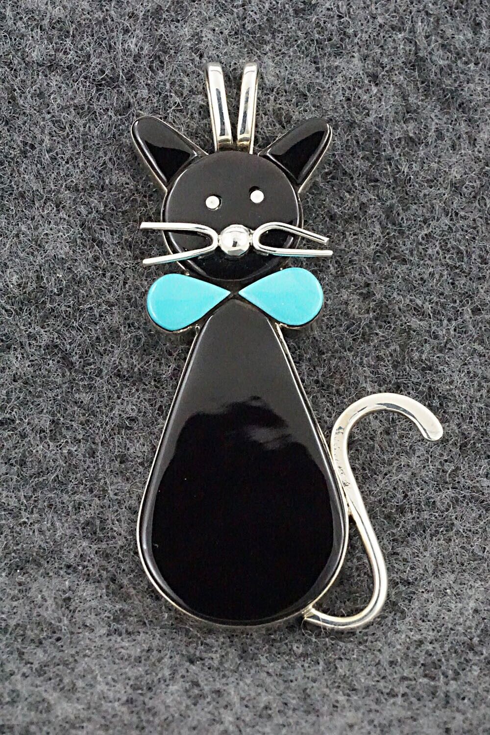 Onyx, Turquoise & Sterling Silver Pendant - Leavus Ahiyite