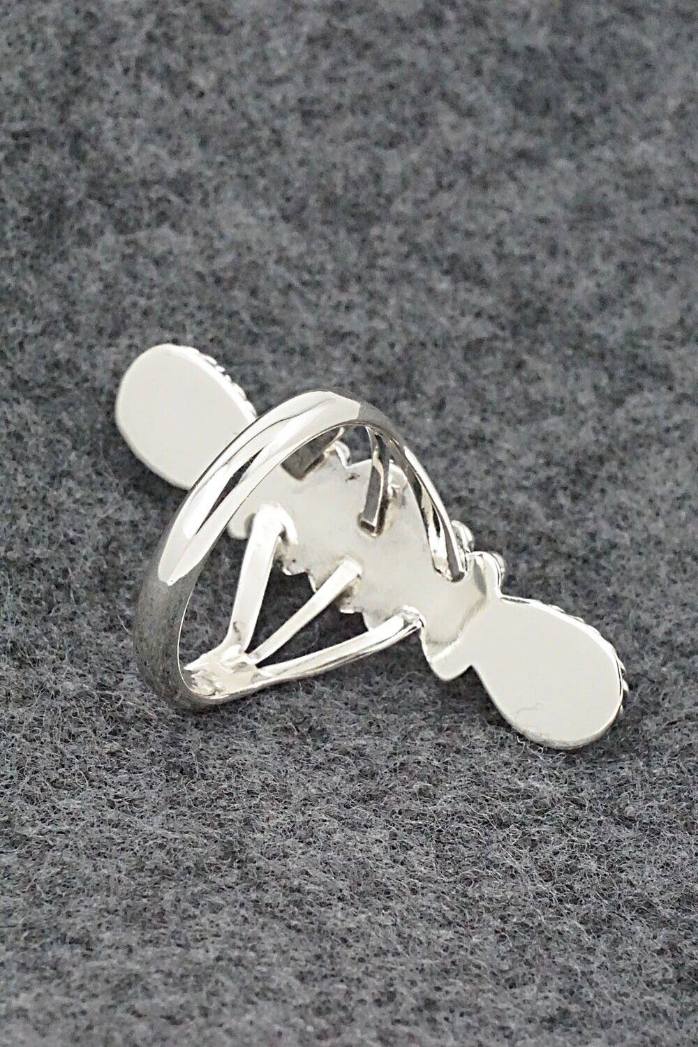 Turquoise, Coral & Sterling Silver Ring - Andrew Vandever - Size 9