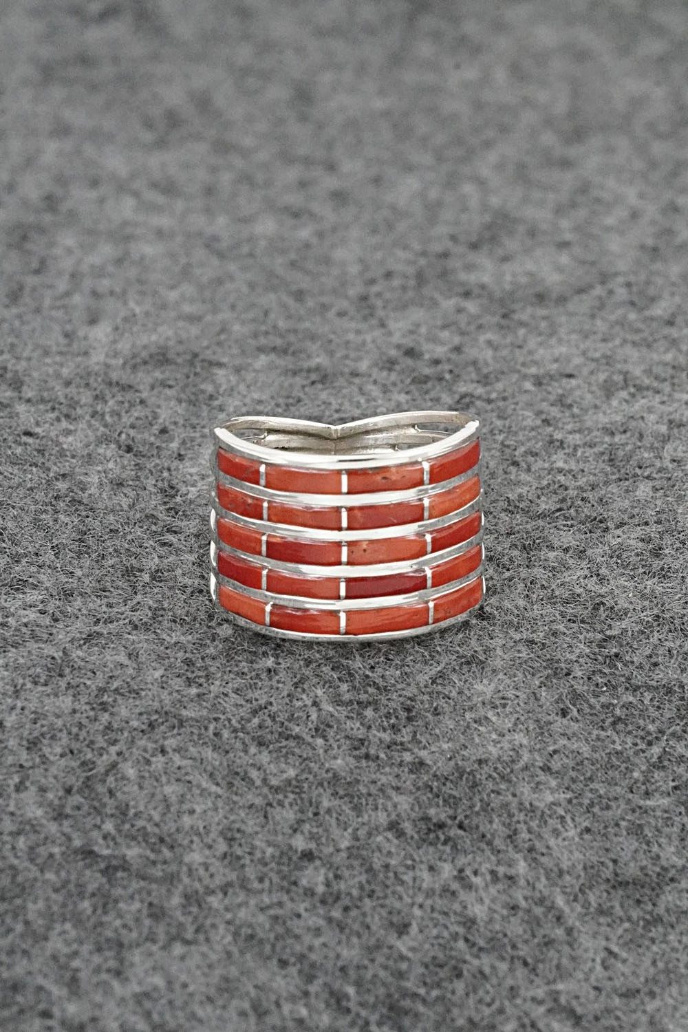 Coral & Sterling Silver Ring - Andrew Enrico - Size 8