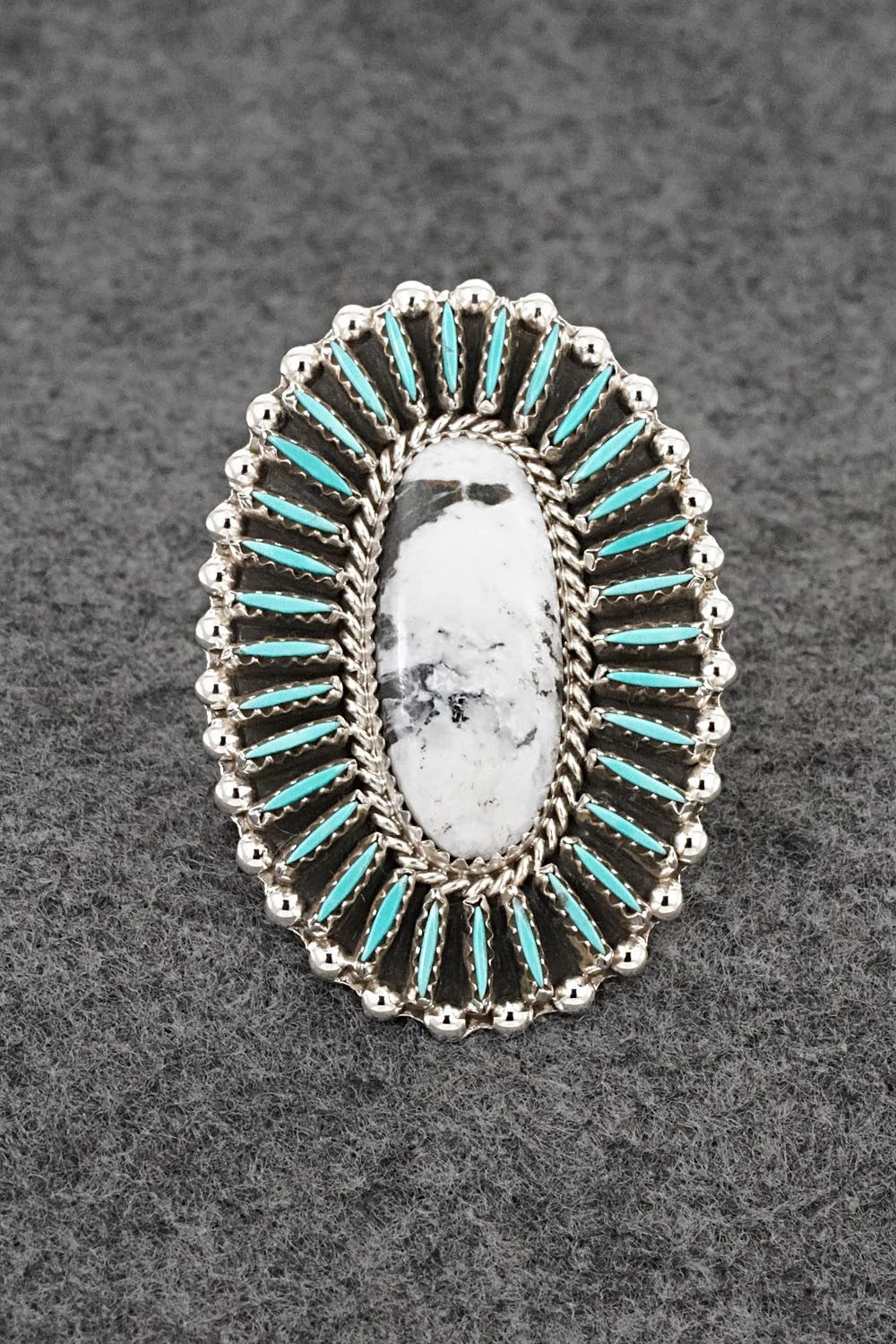 White Buffalo, Turquoise & Sterling Silver Ring - Roland Francisco - Size 8