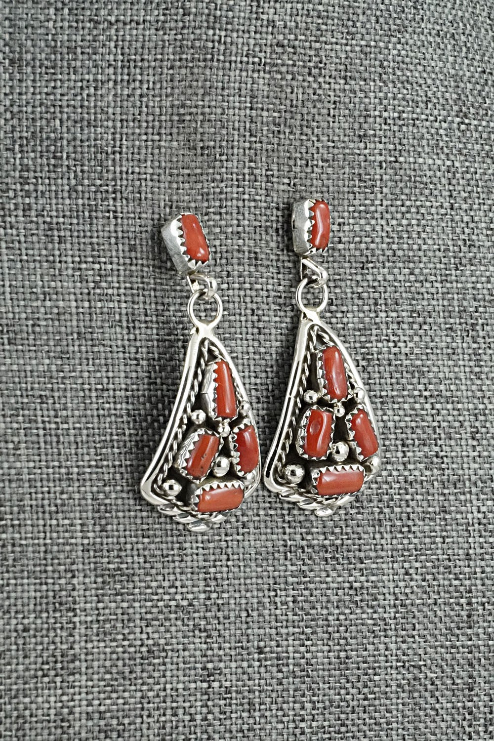 Coral & Sterling Silver Earrings - Melvin Chee