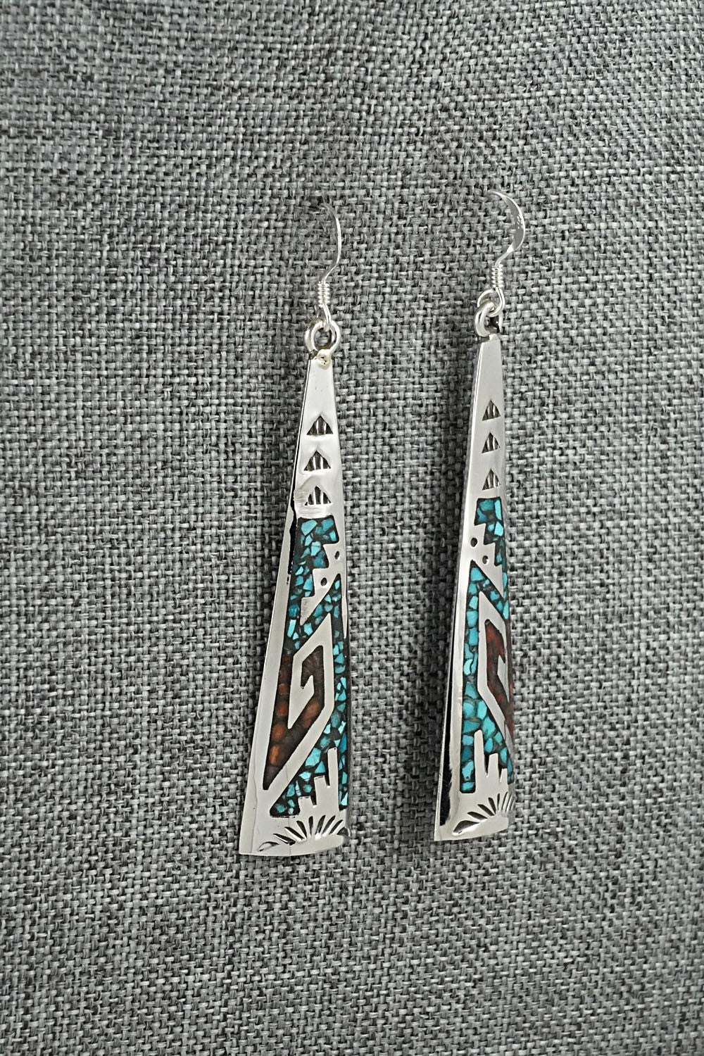 Turquoise, Coral Chip & Sterling Silver Earrings - Joleen Yazzie