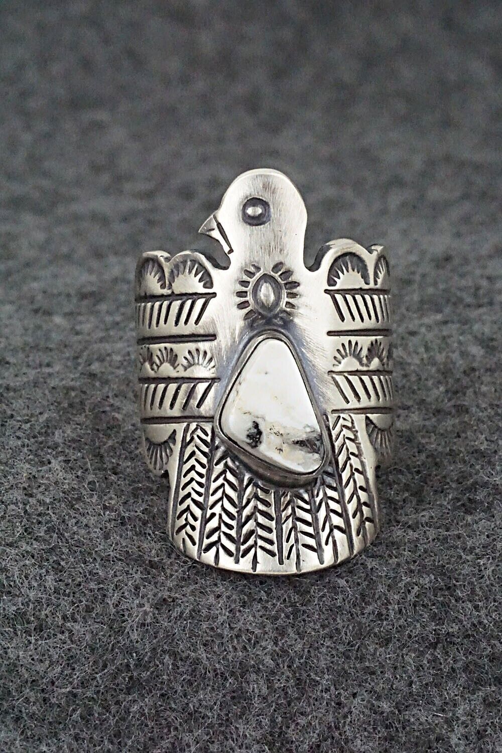 White Buffalo and Sterling Silver Ring - Raymond Coriz - Size 8.5