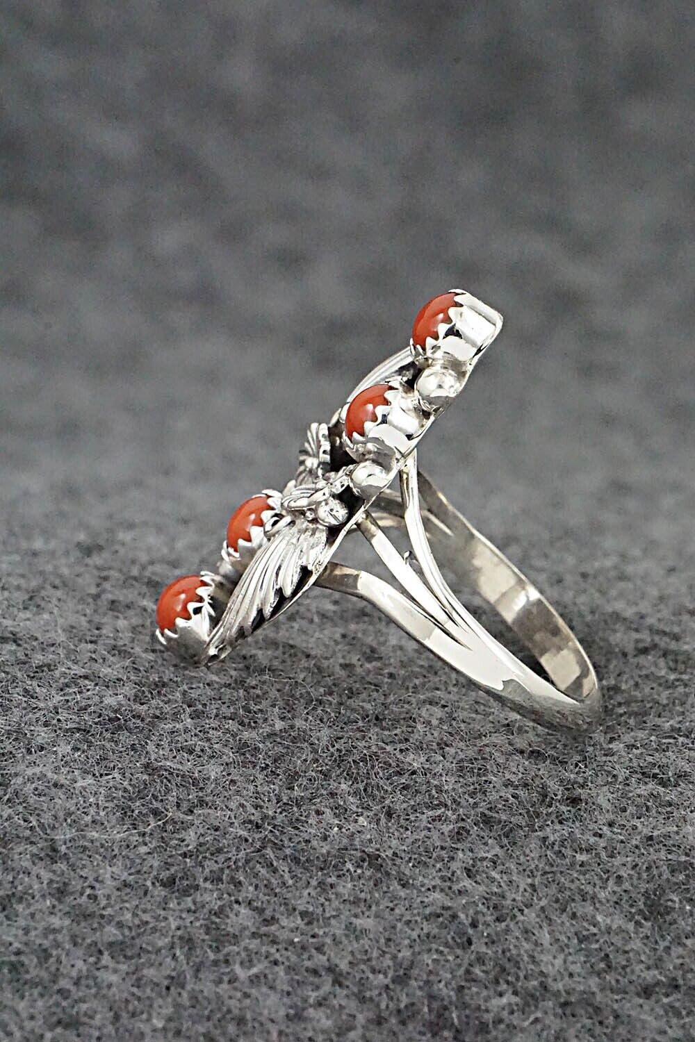 Coral & Sterling Silver Ring - Alice Rose Saunders - Size 7