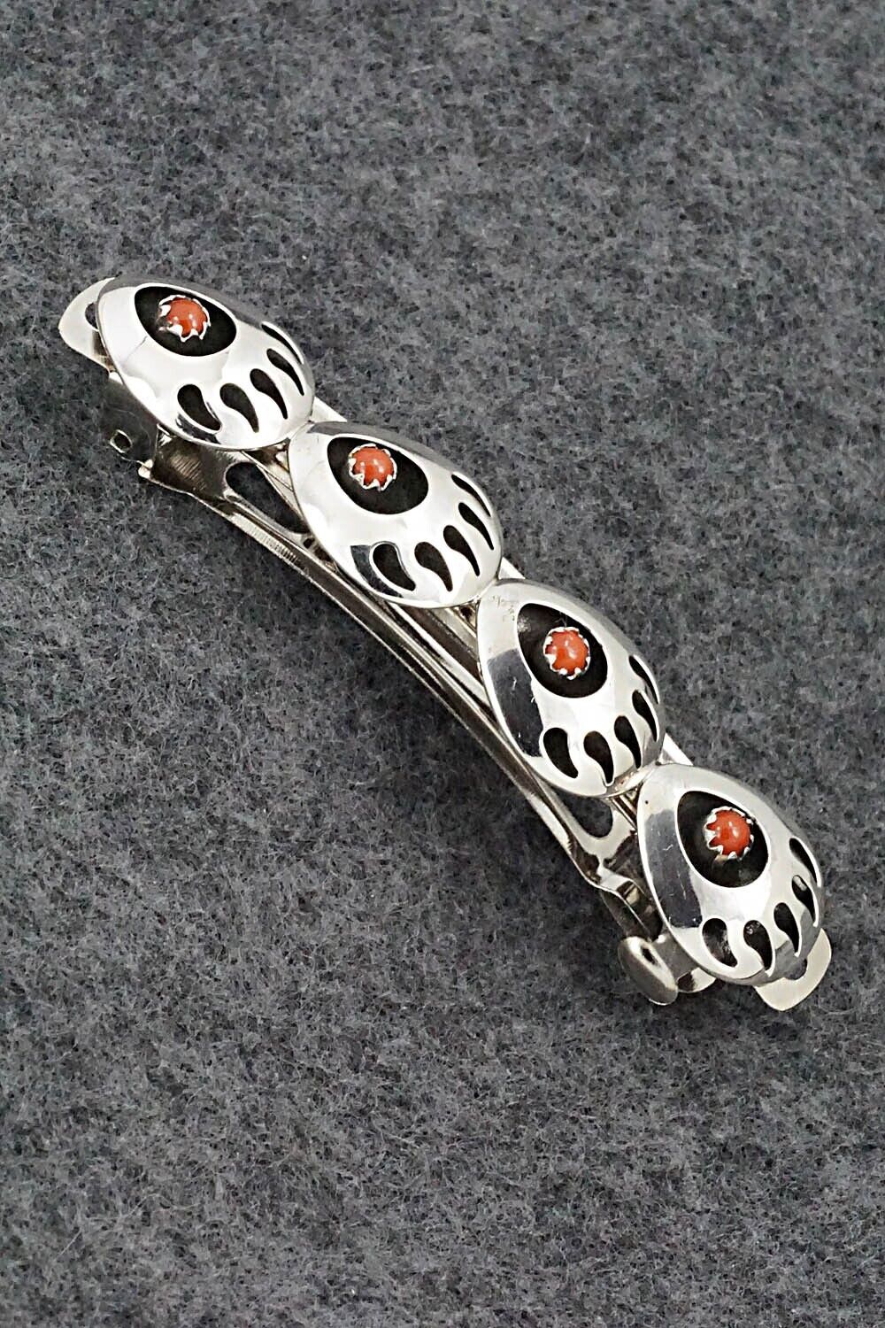 Coral & Sterling Silver Hair Barrette - Leroy Parker