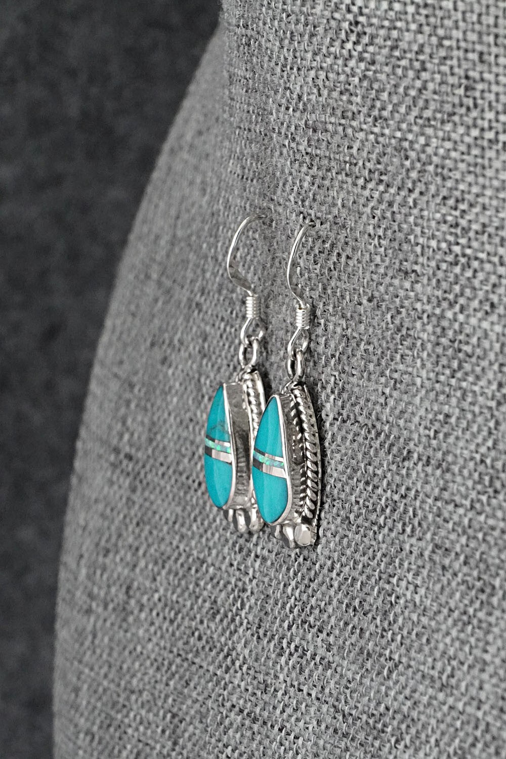 Turquoise, Opalite & Sterling Silver Inlay Earrings - James Manygoats