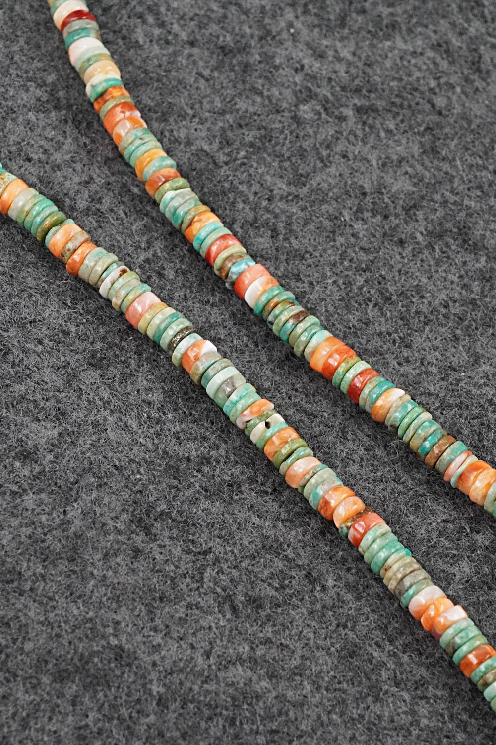 Turquoise, Spiny Oyster & Sterling Silver Necklace 24" - Doreen Jake