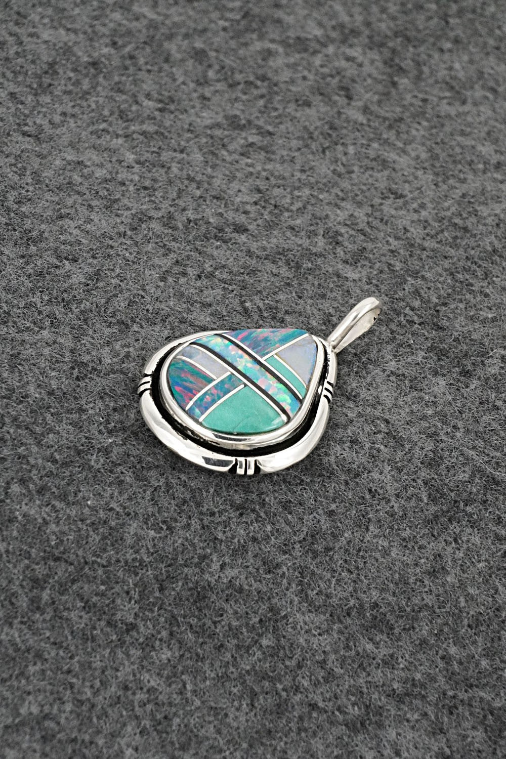 Turquoise, Opalite & Sterling Silver Pendant - Joseph Martinez