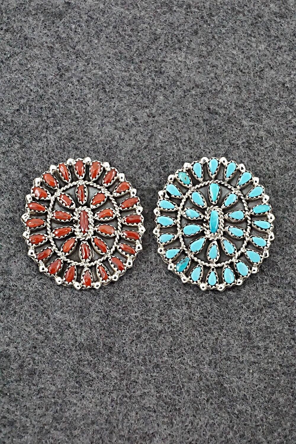 Turquoise, Coral & Sterling Silver Squash Blossom Set - Elton James
