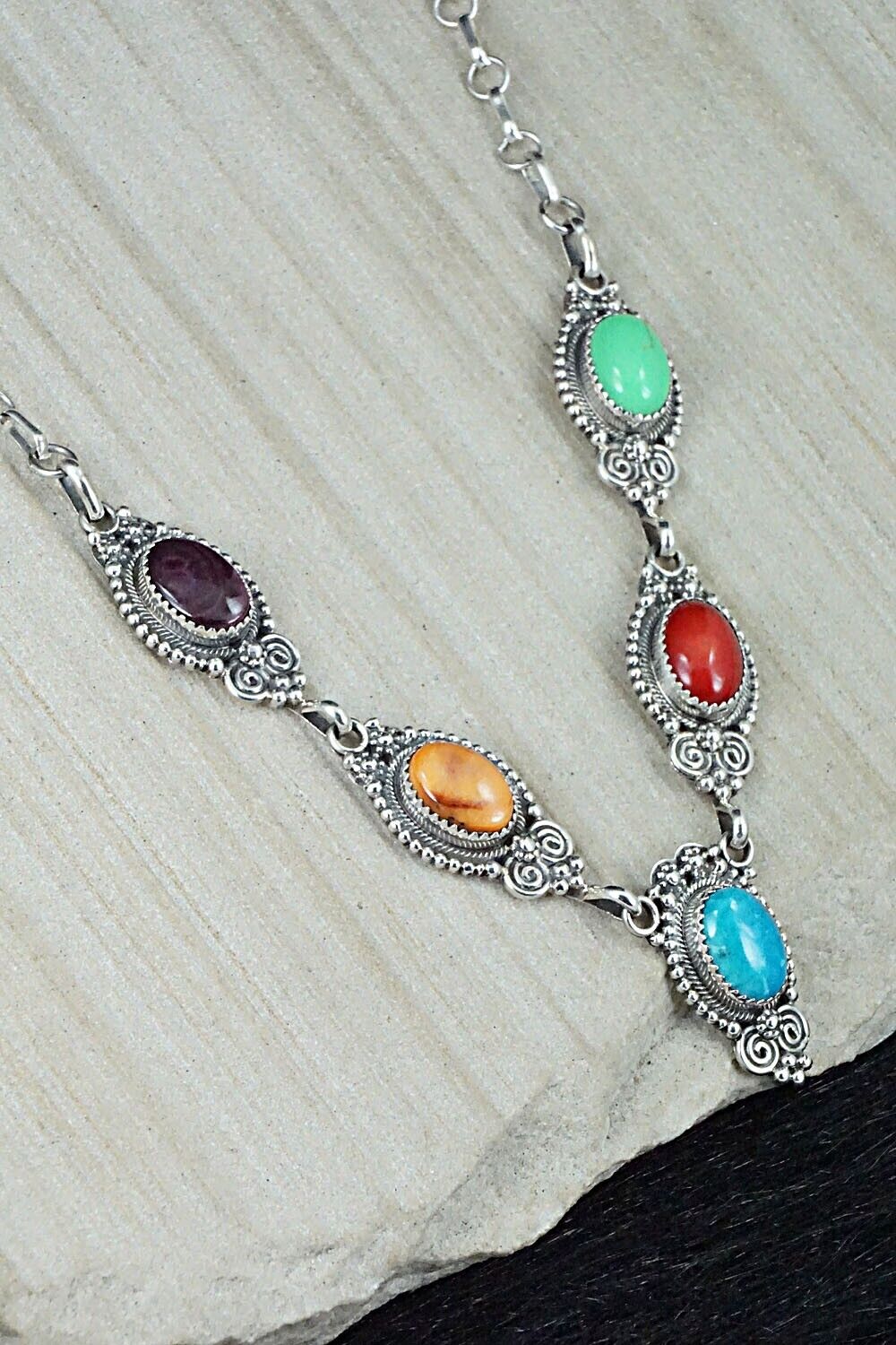 Multi Stone & Sterling Silver Necklace - Roie Jaque